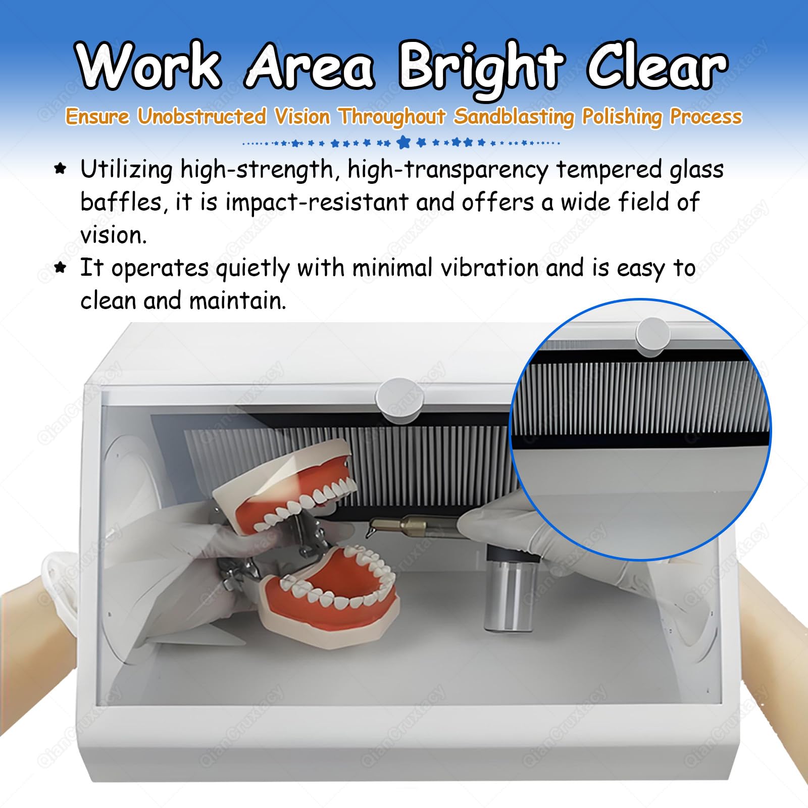 Dental Lab - Colector de polvo con deflector de vidrio templado, sistema de filtración dual para pulido, grabado y lapeado en laboratorios de manualidades y dentales
