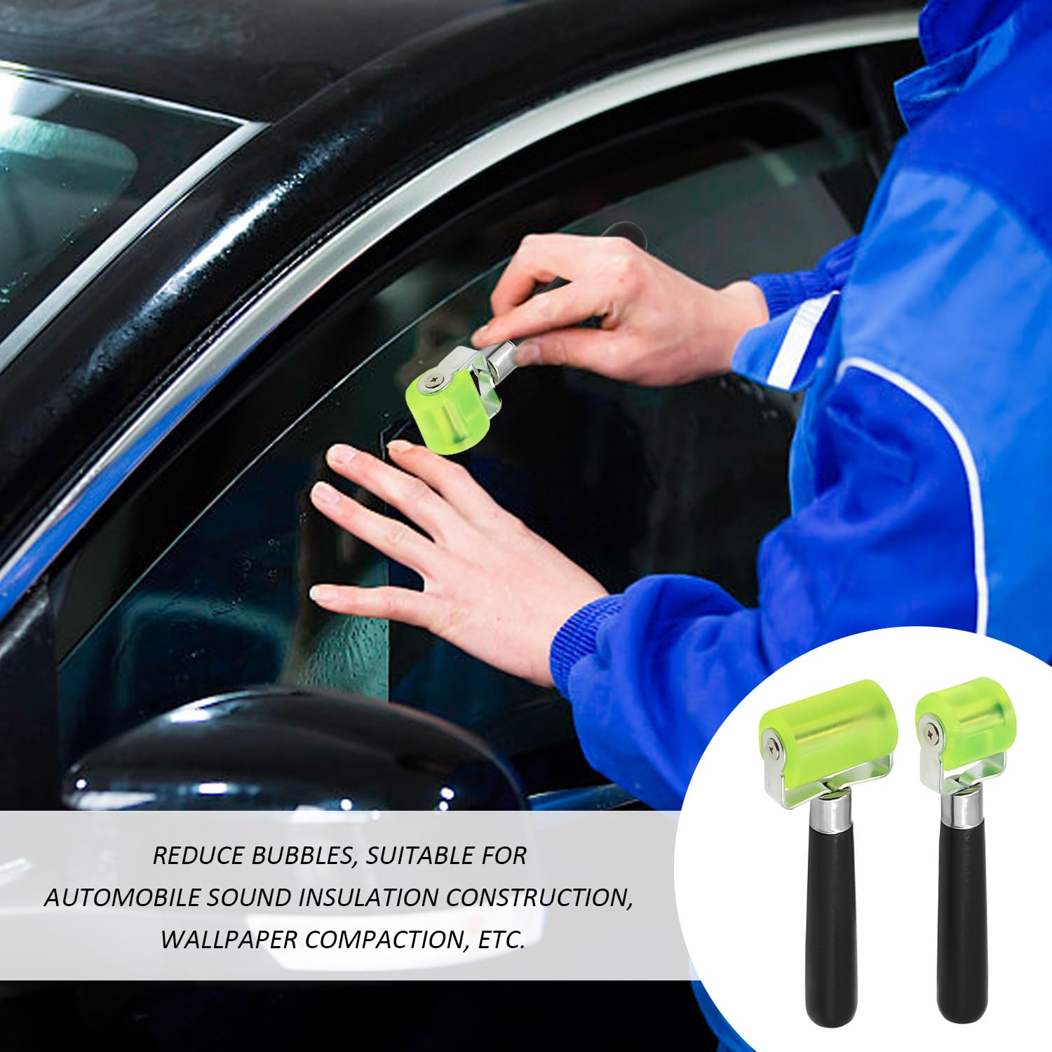 Lot de 2 rouleaux en silicone vert, rouleau silencieux, outil d'installation de tampon d'insonorisation de voiture, rouleau manuel, rouleau en silicone multifonctionnel, outil pratique
