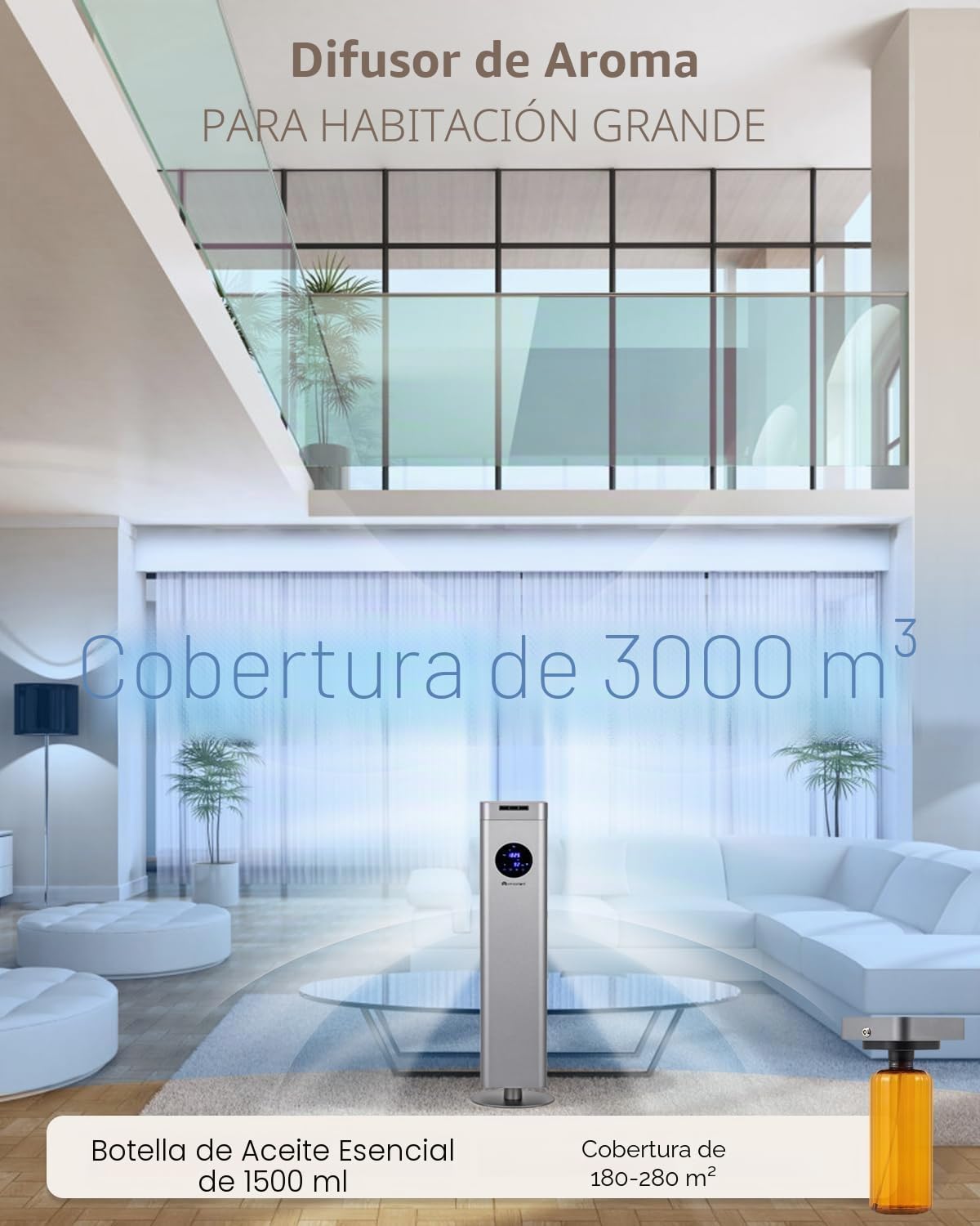 Mxmoonant Máquina de Fragancia sin Agua, Botella 1500ml | Control App/WIFI, 3000m³, pantalla táctil, cuerpo de aluminio, para oficina/restaurante/hotel