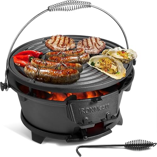 IronMaster Hibachi Grill 100% Cast Iron Tabletop Small Portable Charcoal Grill