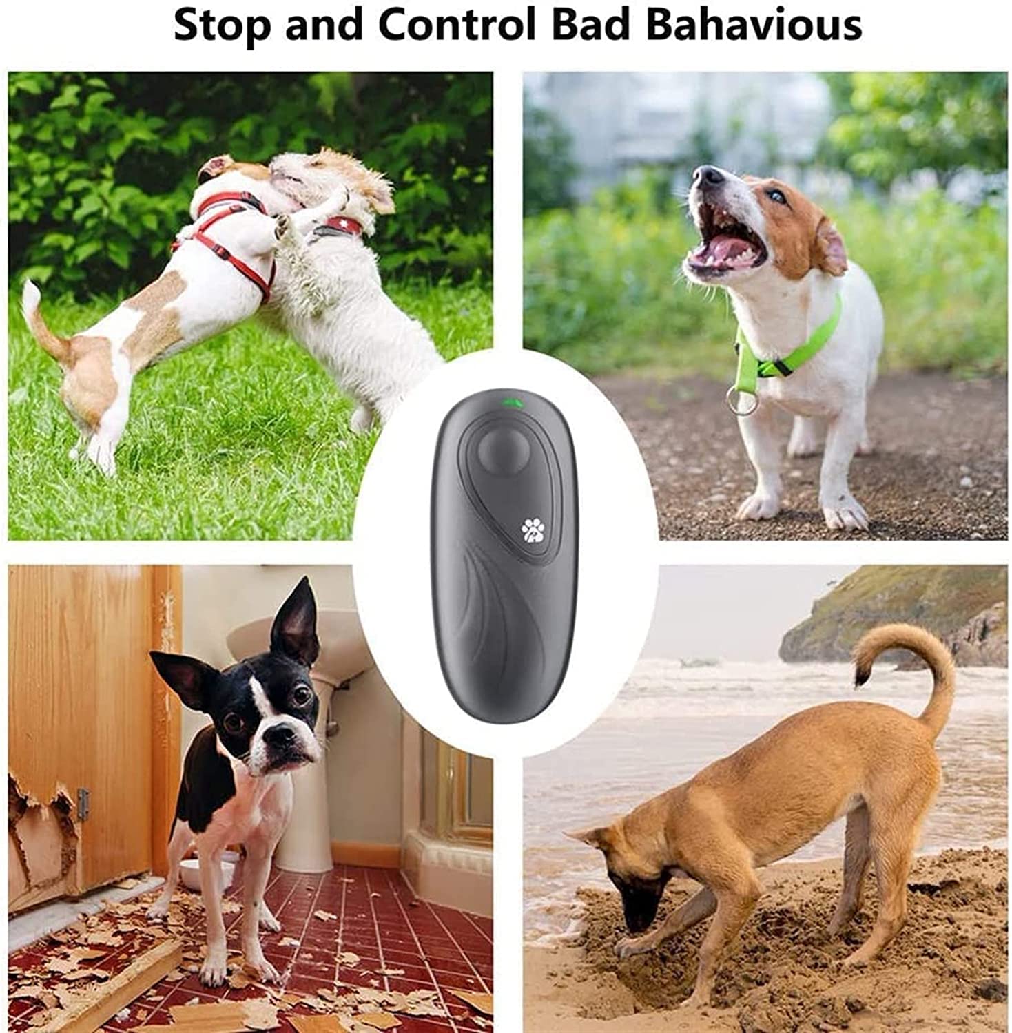 Disuasión ultrasónica de ladridos de perros, dispositivo 2 en 1 for entrenamiento de perros y control de ladridos, dispositivo antiladridos, rango de control de 16.4 pies, batería incluida, indicador