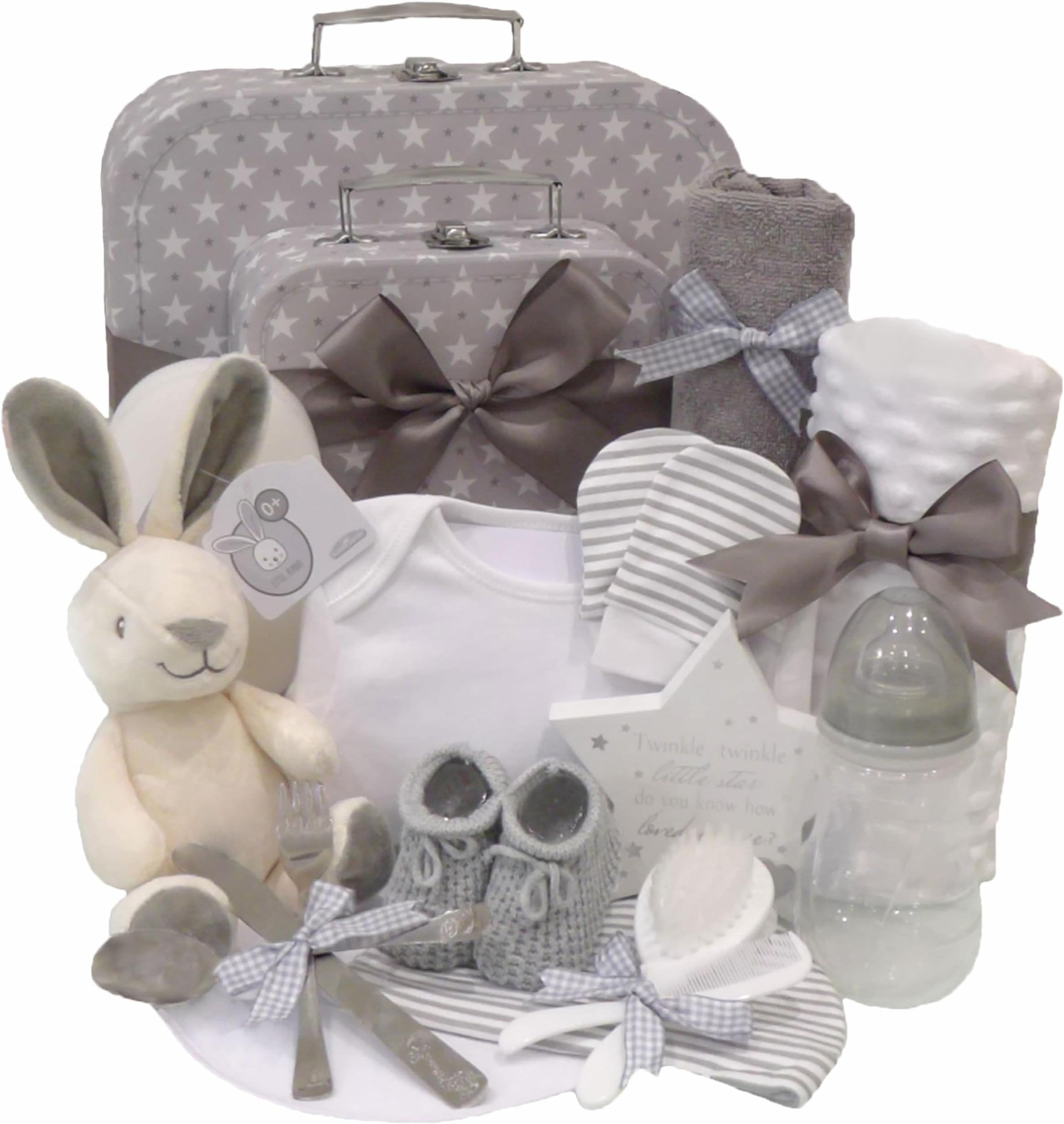 Baby Hamper Basket Essentials for Newborn Gift Set Unisex New Born Gifts for Girl Boys and New Expectant Mums - Neutral Baby Shower Present Gift Starter Pack