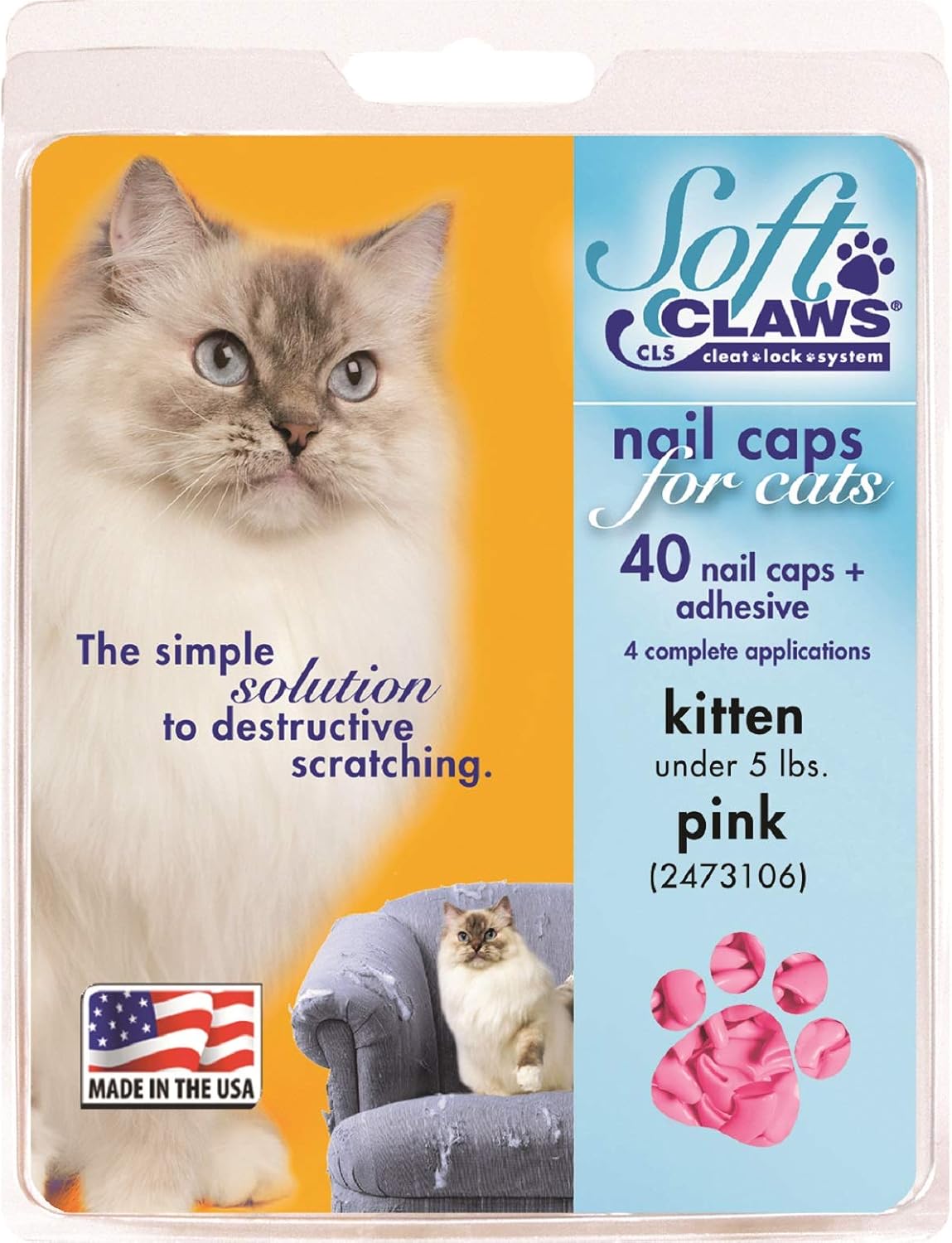 Soft Claws Kittens First Year, Feline Nail Caps, Color Pink