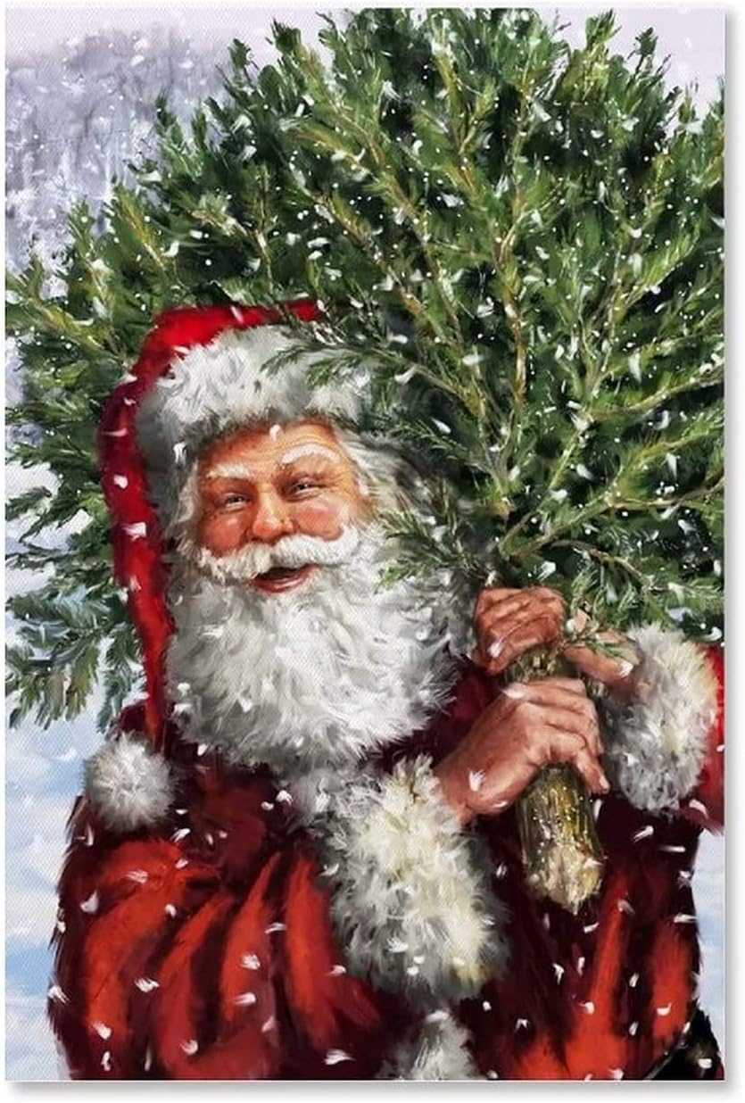 Illustrazione ad acquerello Babbo Natale e albero di Natale | Vettore Premium