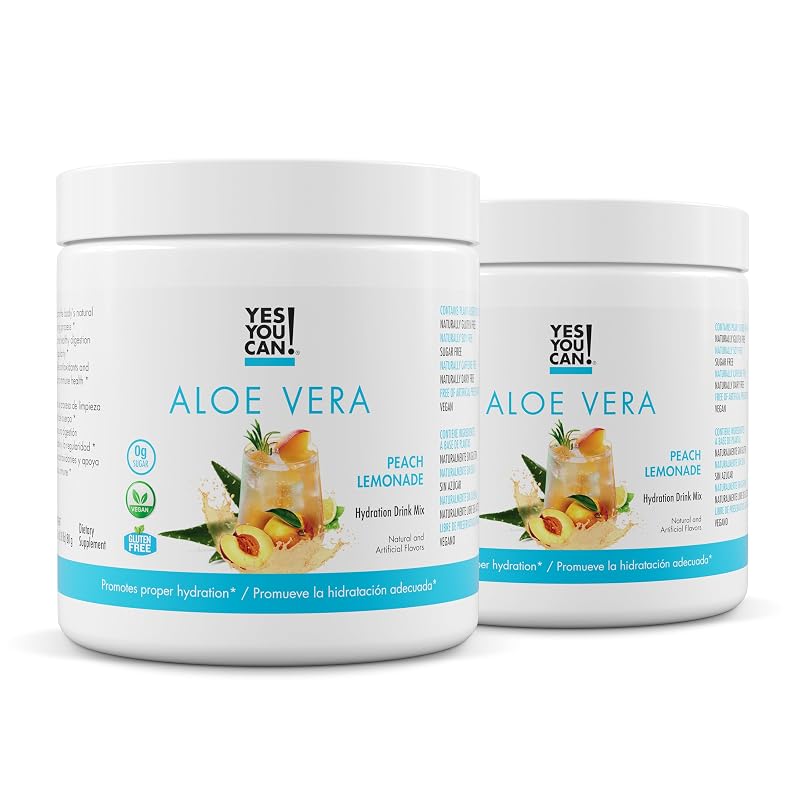 Yes You Can! Mistura em pó de aloe vera para bebida, sabor pêssego e limonada, 80 porções (pacote com 2)