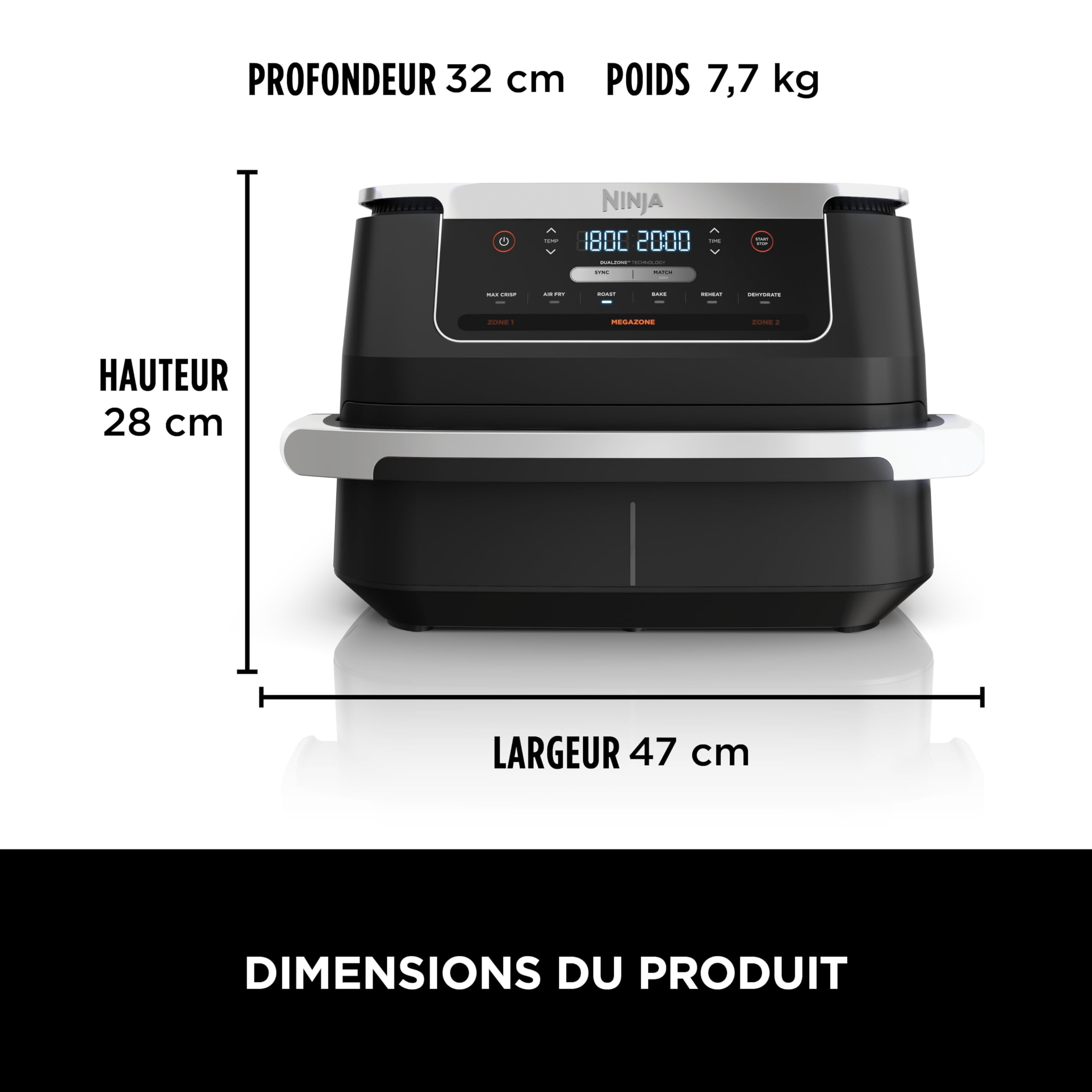 Ninja FlexDrawer Friteuse sans huile, Air Fryer à double bac 6,6L AF550EU | compartiment 6,6L, appareil de cuisine multifonction 6-en-1, modes Air Fry/Roast/Bake, compatible lave-vaisselle, noir