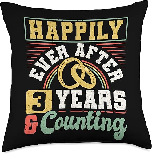 Miniatura 4 de Married Couples Matching Apparel JM0 3rd Wedding Anniversary Happily Ever After 3 Years and Throw Pillow, 16x16, Multicolor