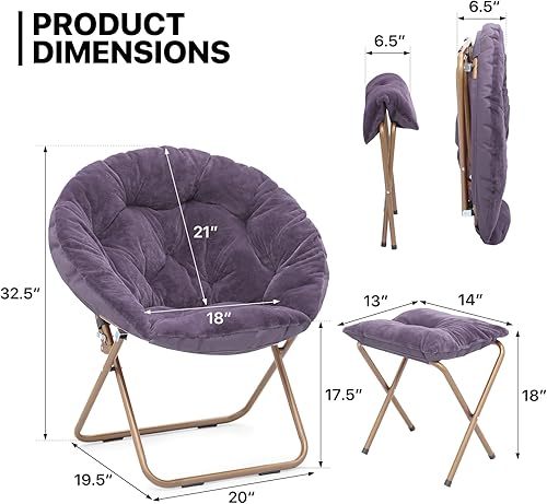 Miniatura 3 de MoNiBloom Silla redonda plegable de piel sintética para dormitorio, sala de estar, dormitorio, marco de metal plegable, de gran tamaño, cómoda,