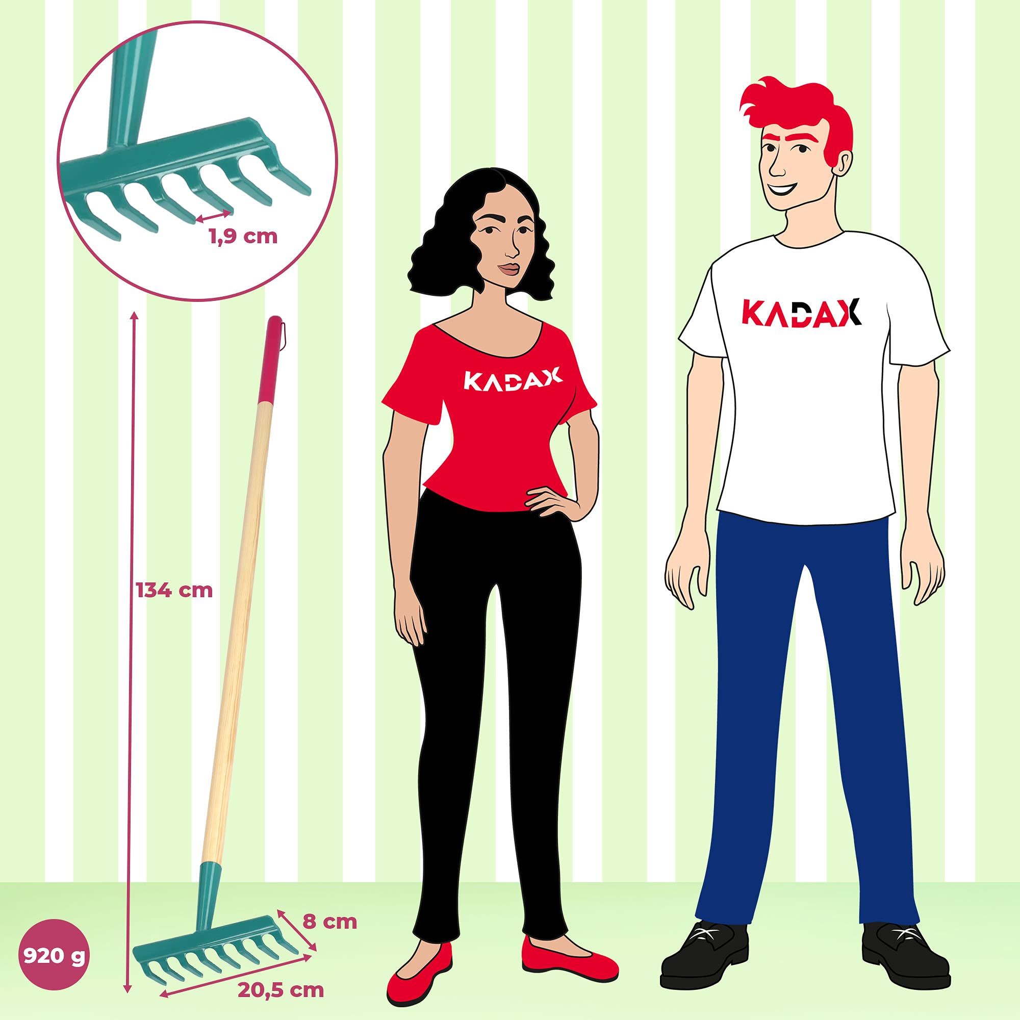 Kadax - Rastrillo para mujer con mango largo para jardín, rocas, ramas, herramientas de jardín, rastrillo, rastrillo, rastrillo, rastrillo de jardín con cabeza dura (8 puntas)
