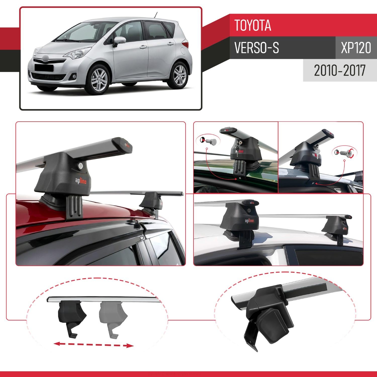 Kompatybilny z Toyota Verso S (XP120) 2011-2017 ACE-4 Model Aluminiowy bagażnik dachowy 2 poprzeczki, szary