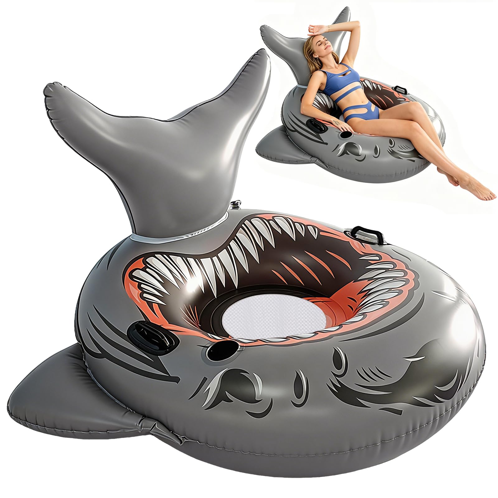 Galleggiante gonfiabile a forma di squalo, galleggiante gonfiabile per feste in piscina, per adulti, galleggiante gonfiabile gigante per piscina