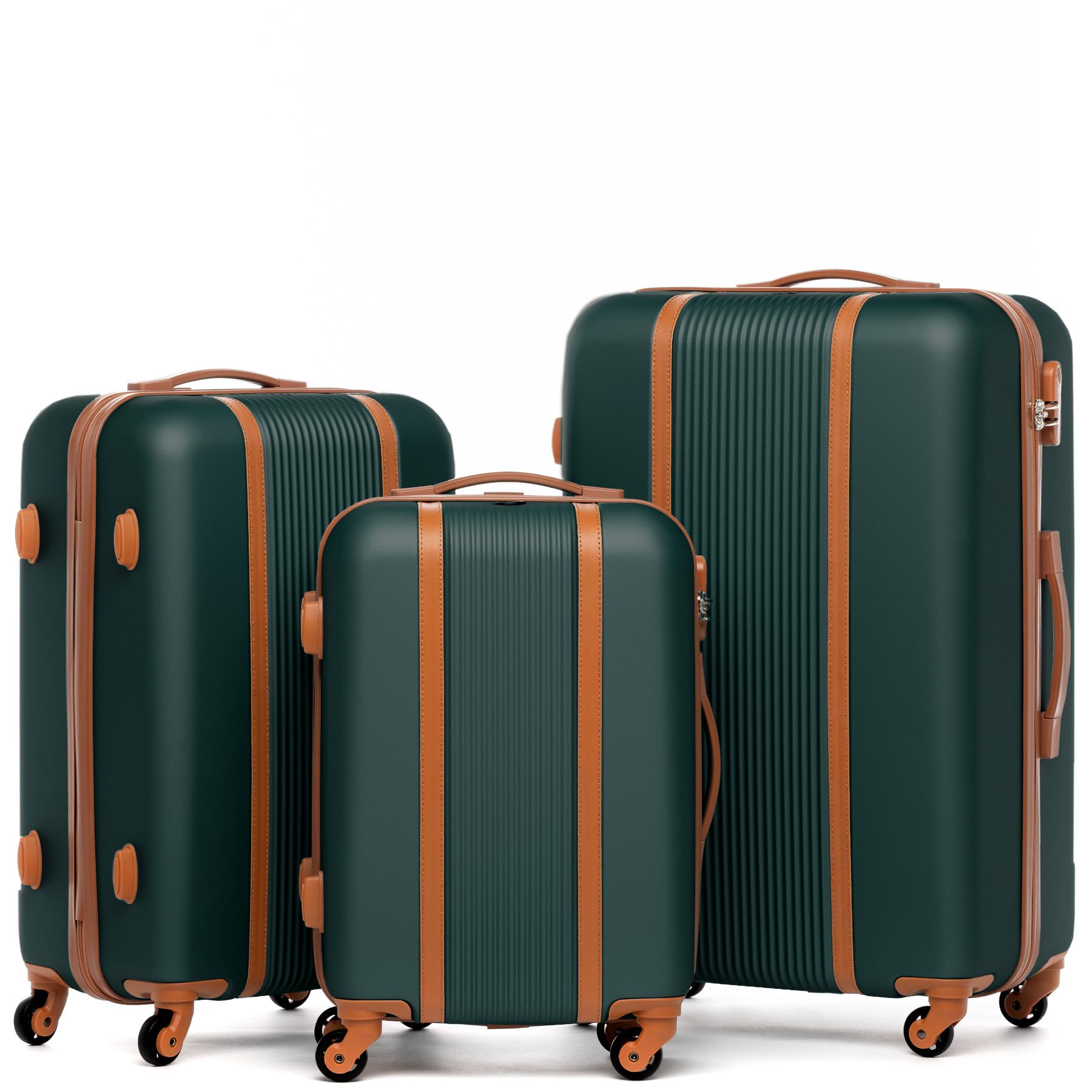 FERGÉ Zestaw walizek z twardą obudową, 3-częściowy Milano walizka na kółkach – bagaż podręczny 55 cm, L i XL, 3 sztuki, walizka na kółkach, 4 kółka, 100% ABS, zielono-brązowy., 3er Set, Zestaw walizek