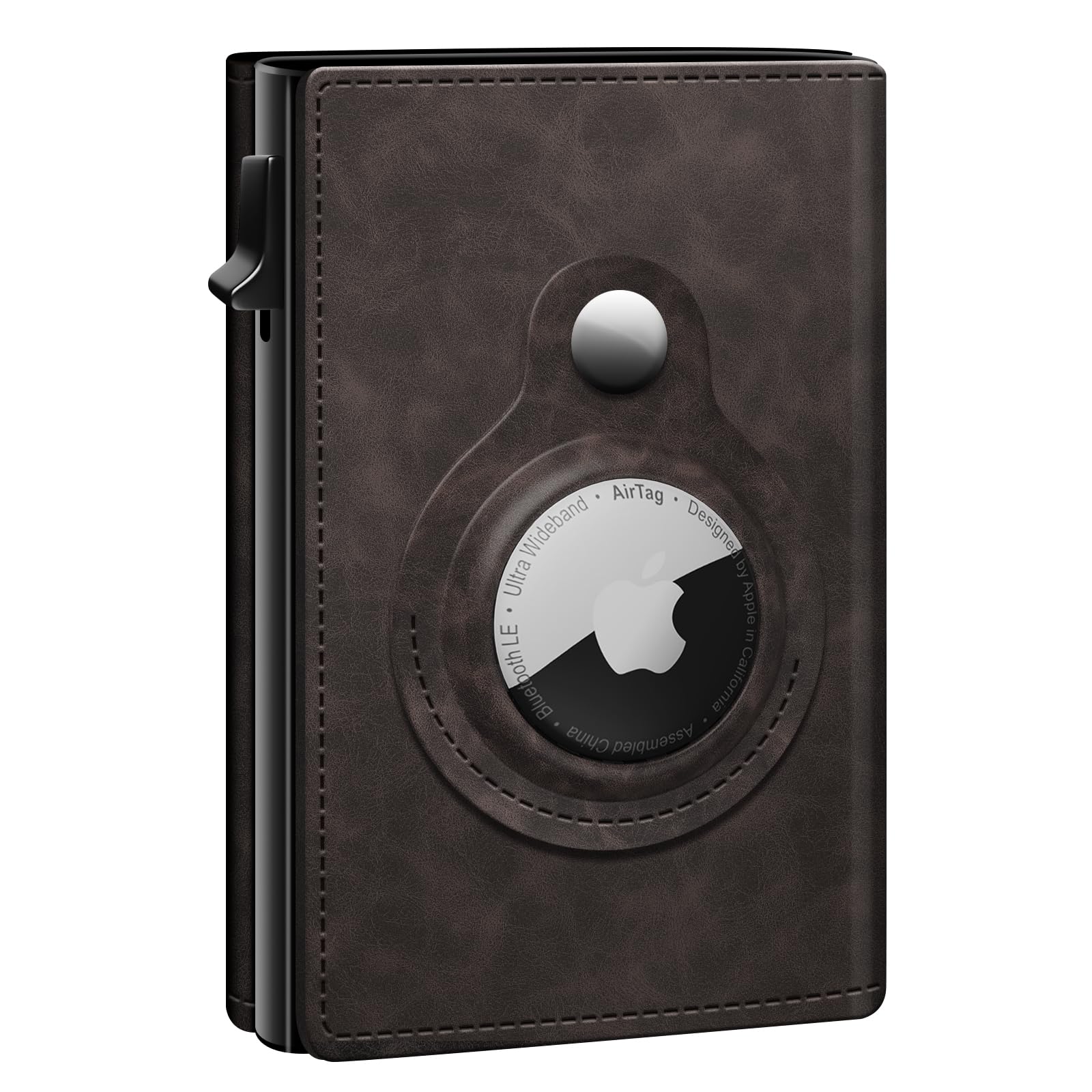 GAOCHALE AirTag Wallet Genuine Leather Air Tag Wallet RFID Technology Credit Card Holder with Minimalist Wallet for Men for Apple AirTag (No Airtag