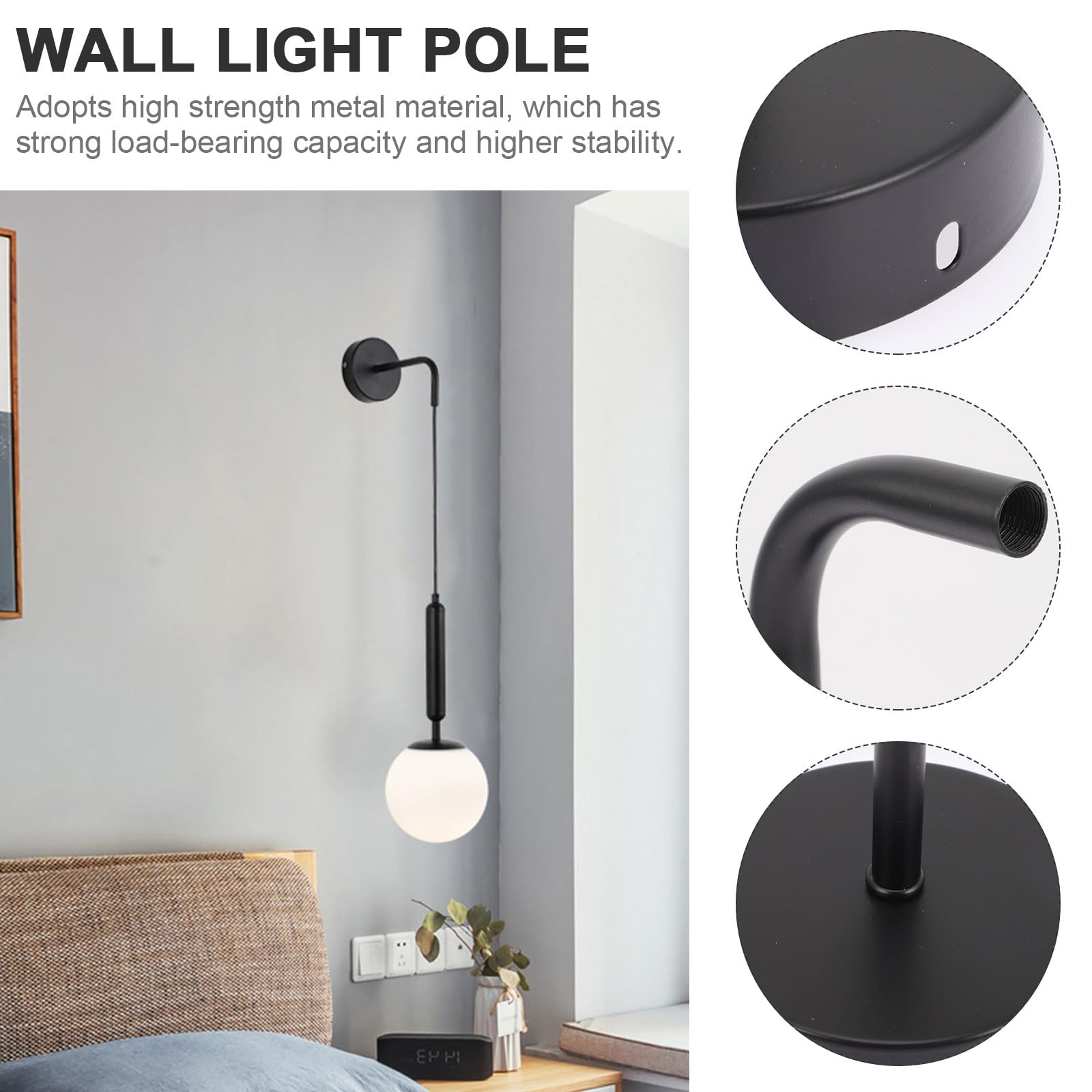CALLARON Soporte Montaje Resistente Negro Lámpara de de Metal Pared en Fácil de Usar, Diseño Simple Adecuado para Decoración Dormitorio