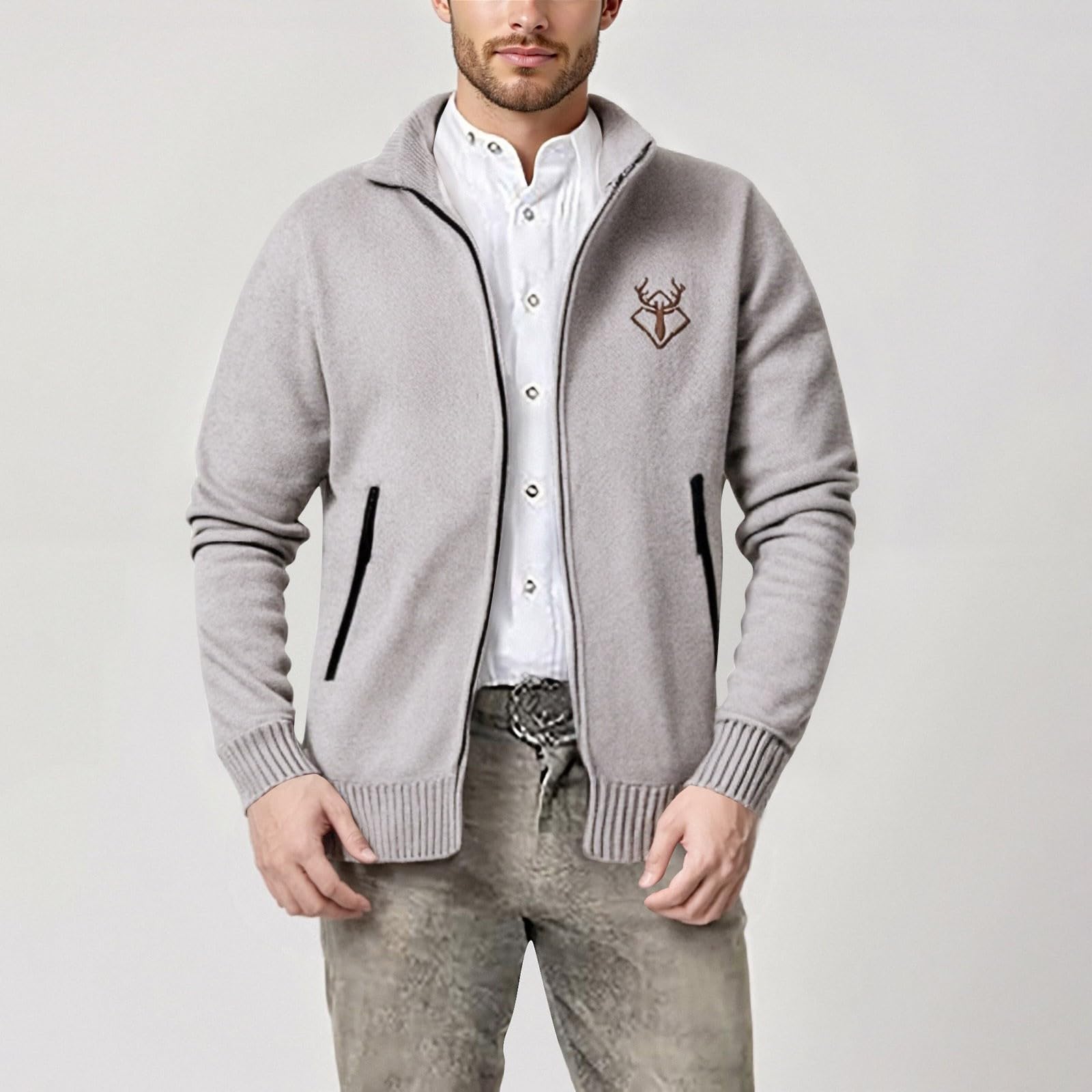 Generisch Trachtenjacke Herren Trachtenjanker Trachten Strickjacke Mit Reissverschluss Trachtenjacken Janker Langarm Strickjacken Cardigan
