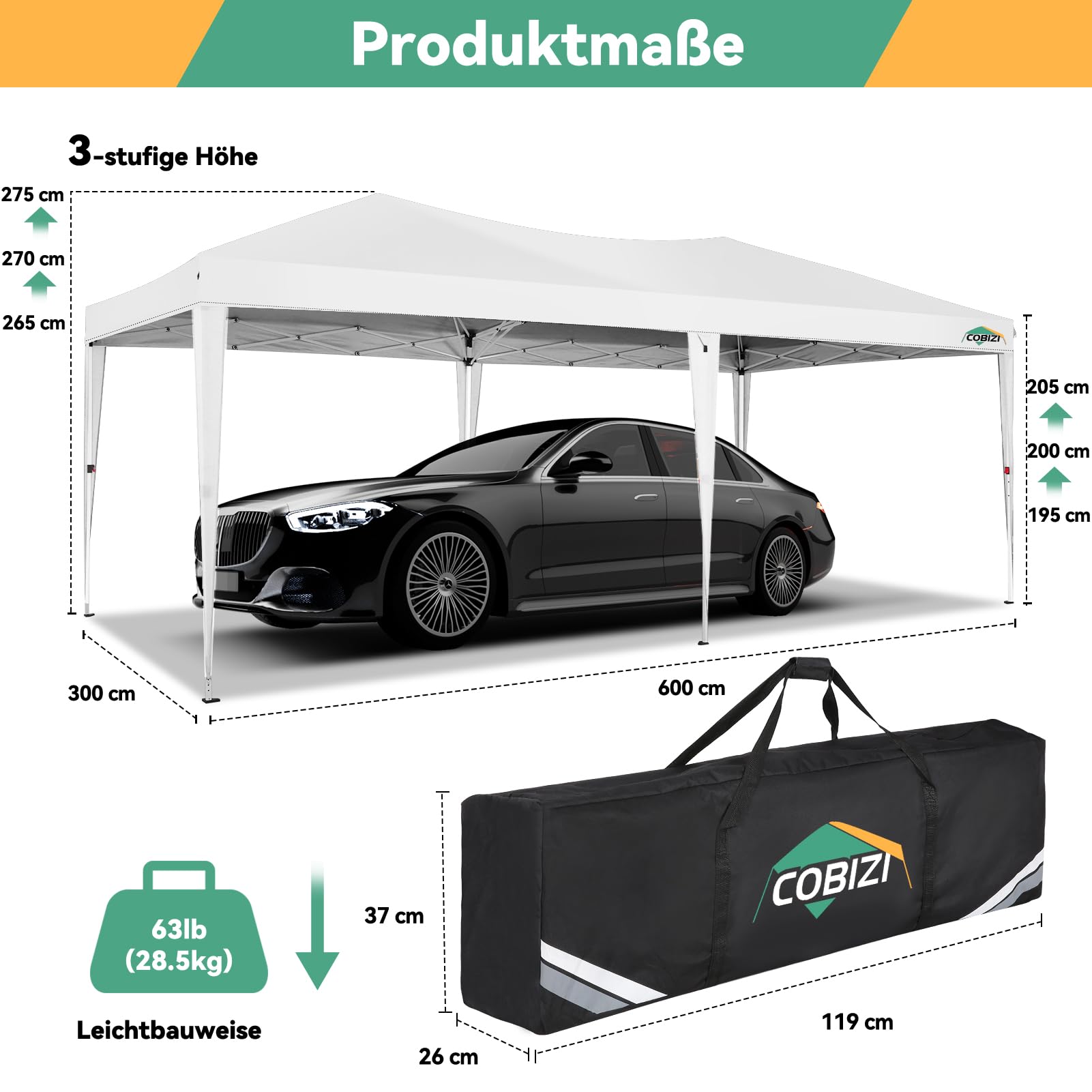 COBIZI Pavillon 3x6 Faltpavillon Wasserdicht Stabil Winterfest Faltbar Partyzelt mit 6 Seitenteilen Pop up Gartenpavillon UV Schutz 50+ Höhenverstellbar für Strand Hochzeit Camping, Weiß