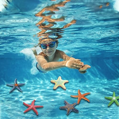 Miniatura 5 de Juego de 8 juguetes de buceo grandes para piscina estrellas de mar animales marinos juguetes de verano natación juego de buceo juego de juguetes de