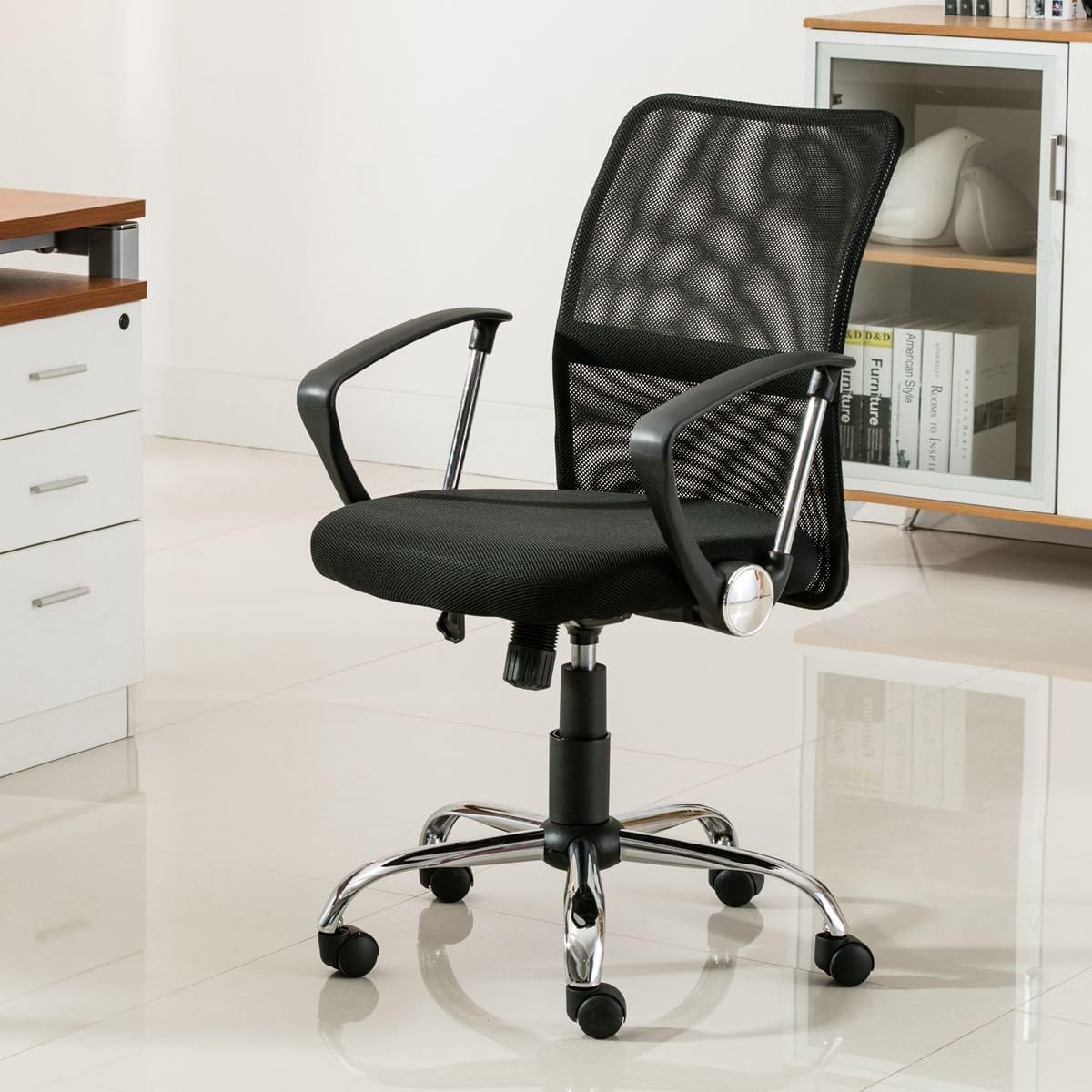EuroStile Office Chair Mid-Back Mesh Seat Computer Swivel Lumbar Support 8075 BK