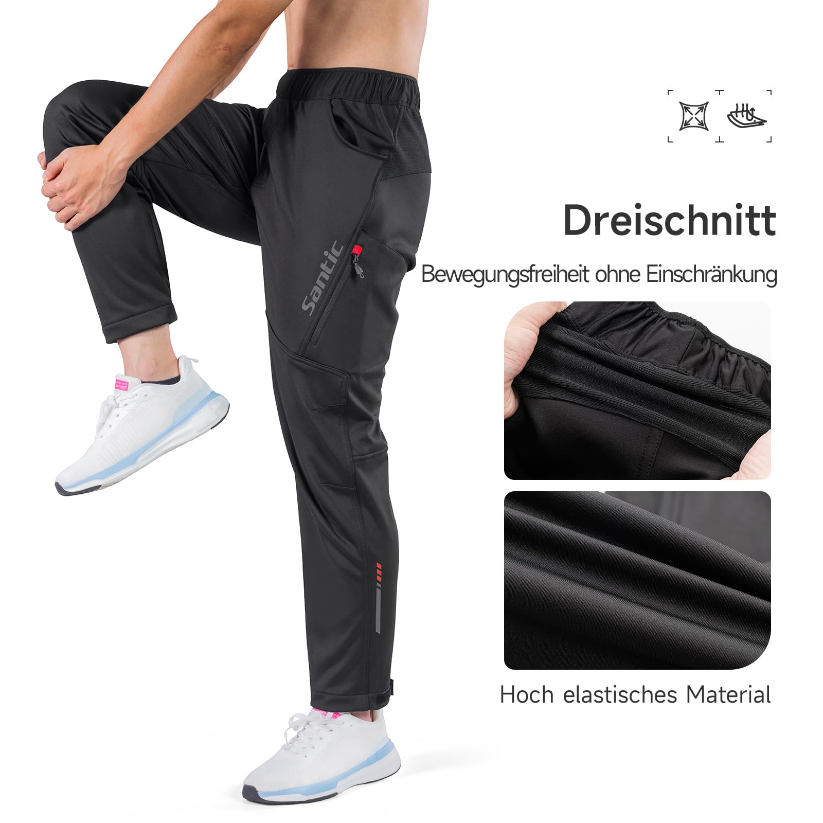 Santic Herren Fahrradhose Lang Radlerhose Atmungsaktiv Thermo Fleece MTB Hosen Winter Verdickte Laufhose Sporthose für Outdoor Radfahren