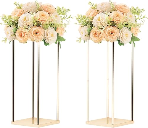 Miniatura 1 de 2 piezas de centro de mesa de metal de 31.5 pulgadas para boda con forma de jarrón y columna, soportes geométricos para mesas, soporte de flores