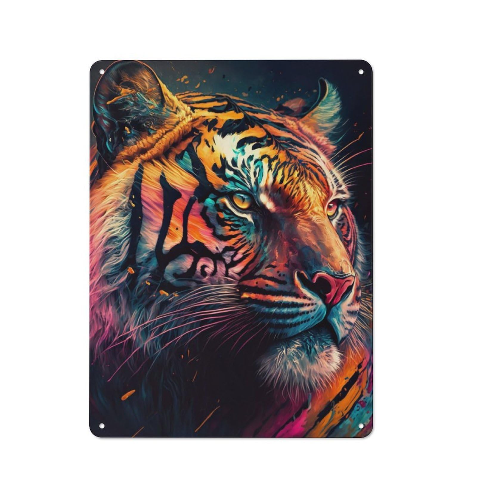 Junmoney Colorful Tiger Portrait Industrial Metal Wall Decor 40X30cm, Metal Wall Sign For Tool Room, Garage, Studio Or Home Bar