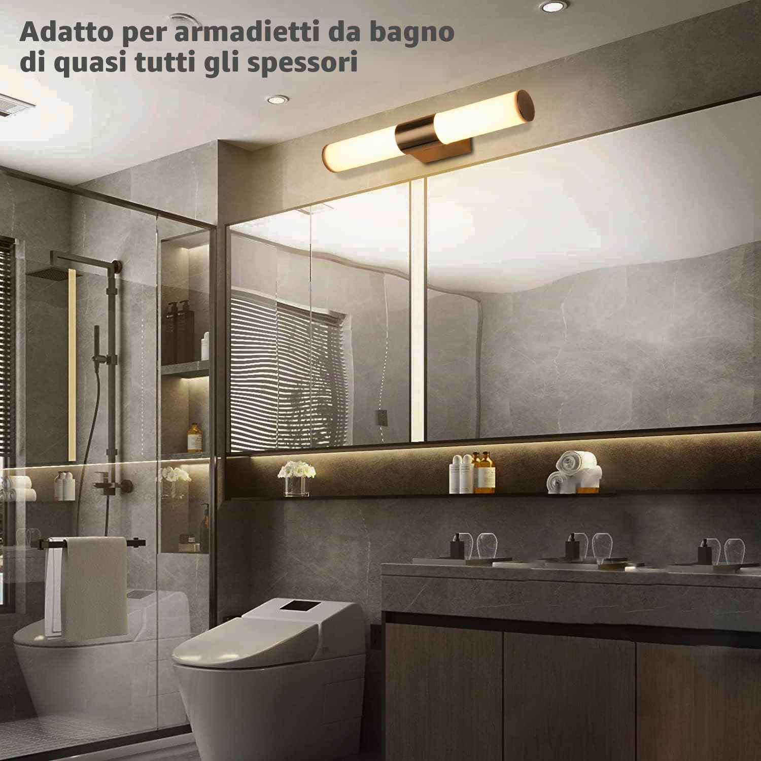 Lampade da Specchio Moderne a LED,Lampade da Bagno Bianche Calde da 40CM 8W,800LM,Applique da Parete Interno Impermeabile di Classe IP65,per Bagno,Toilette,Armadietto a Specchio