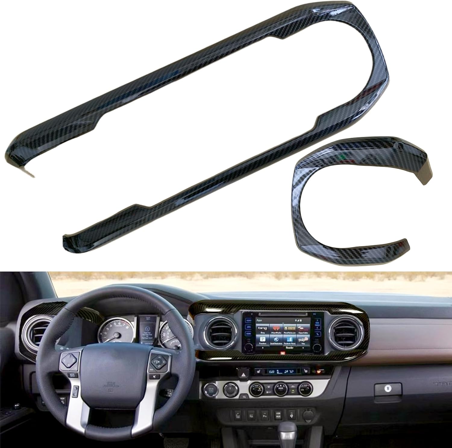 Car Inner Look Central Console Dashboard Panel Cover Trim Fit for Toyota Tacoma 2016 2017 2018 2019 2020 2021 2022 2023 Console Dashboard Decorative Border Frame (Carbon Fiber Pattern)