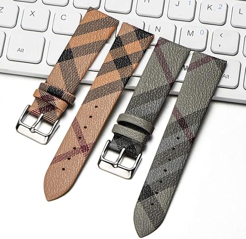 Miniatura 3 de Genuine Leather Watch Band Calfskin Replacement Plaid Strap 14mm 16mm 18mm 20mm 22mm for Men and Women