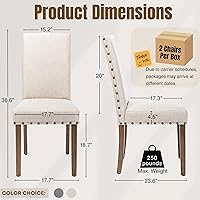 Vista 2 de Parsons Kitchen Dining Chair Set Room Modern Upholstered Stylish Fabric High Back with Bronze Nailhead Trim, 6-Pack