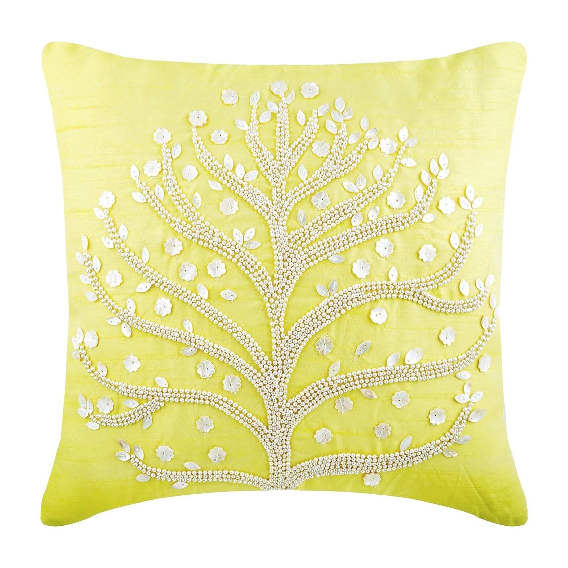 The HomeCentric Yellow Euro Shams Covers, Pack of 2, 65x65 cm (26"x26") Euro Shams, Pearl Tree Euro Cushion Shams, Silk Euro Sham, Floral Contemporary Euro Shams, Modern Pillow Shams - Yellow Tree