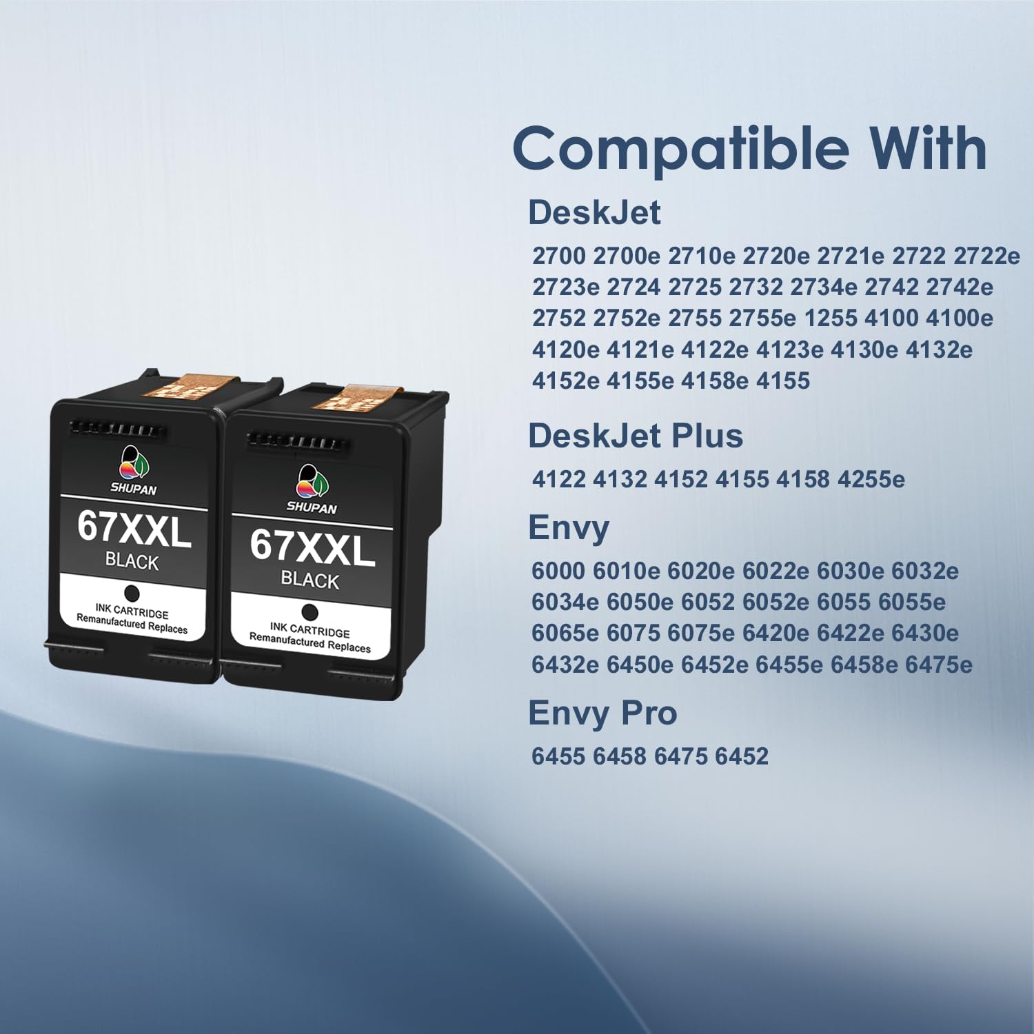 XXL 67 Black Ink Cartridges Remanufactured for HP 67XXL 67 Ink for DeskJet 2855e 2700 2700e 2710e DeskJet Plus 4122 4132 Envy Pro 6455 6458 Printer (2 Black)