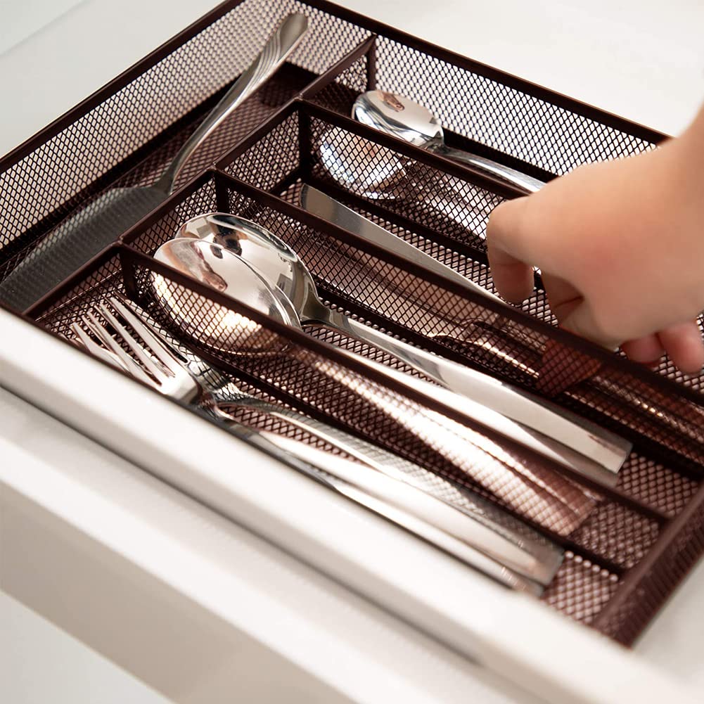 COSWE Besteck-Organizer Für Schubladen – Metall-Gitter-Tablett, 31,7 X 23,8 X 5 Cm, Mit Rutschfesten Schaumstofffüßen, Mehrere Fächer
