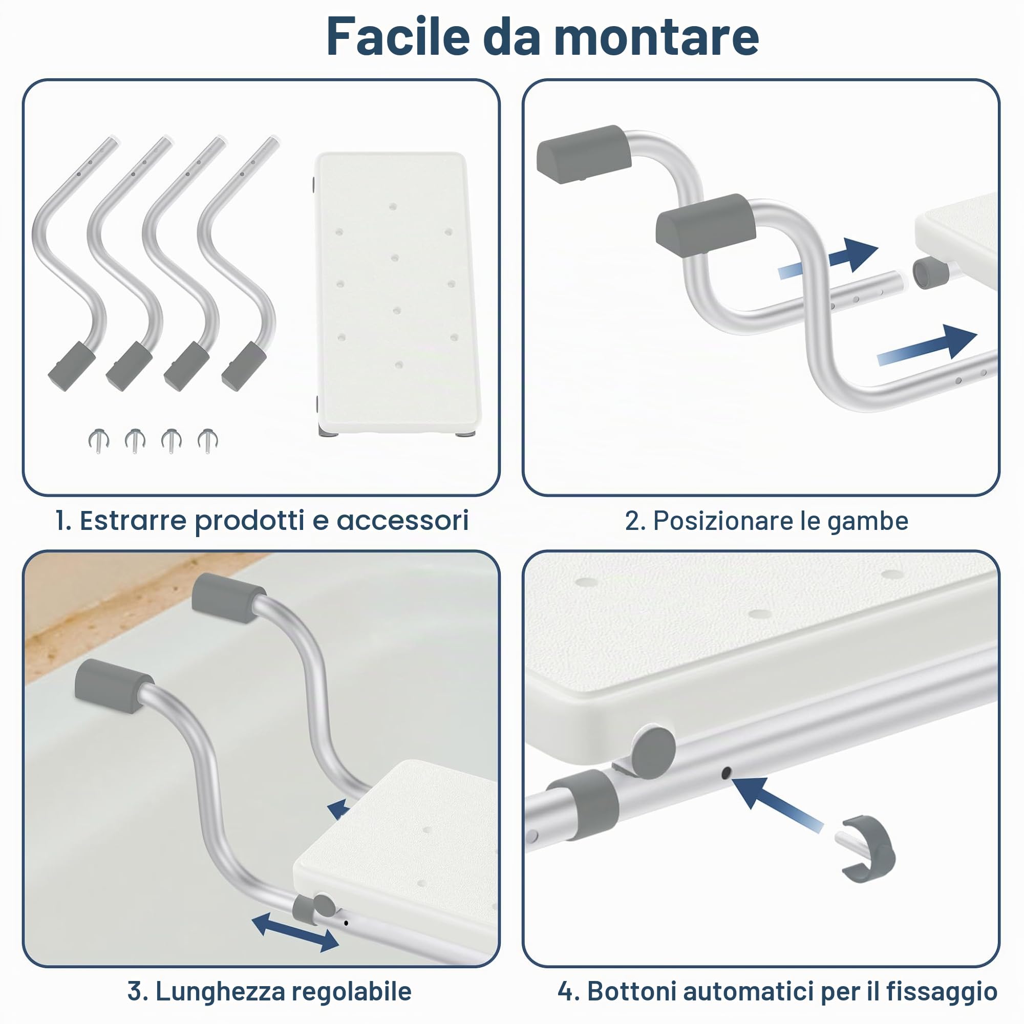 FIVMEN Sedile per Vasca da Bagno per Anziani Adulti, Sedile per Vasca Estensibile 72-82 cm Antiscivolo, Capacità fino a 150 kg, Colore: Bianco
