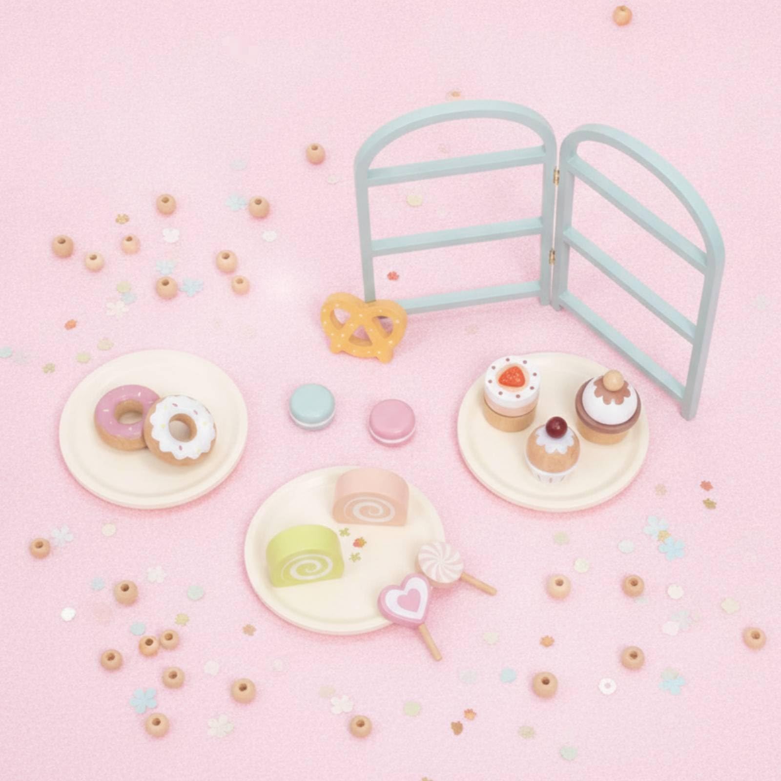 Set da Tè Giocattolo con Dolci in Legno Gioco D'imitazione a Misura di Bambino per Cameretta