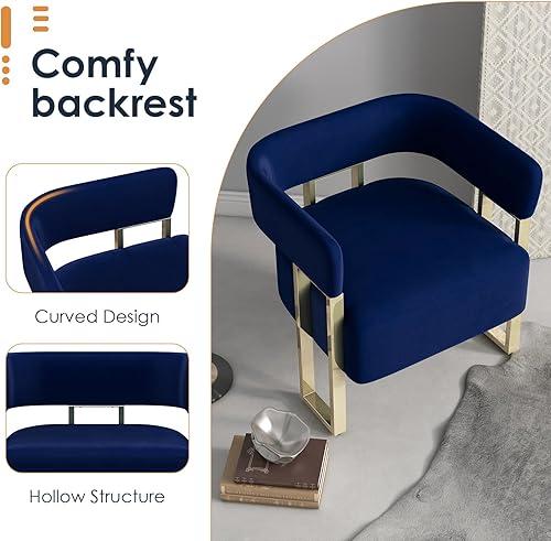 Vista 3 de AODAILIHB Juego de 2 sillas decorativas modernas, sillas de barril de terciopelo azul con patas de metal dorado, sillones tapizados para sala