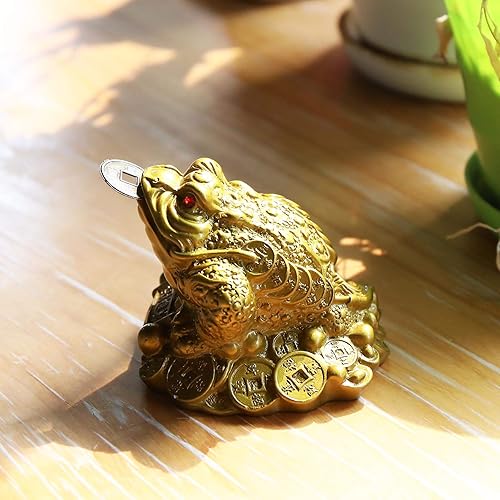 Miniatura 2 de SING F LTD Feng Shui Dinero Lucky Frog con moneda China riqueza encanto prosperidad hogar tablero estatua oficina decoración regalo