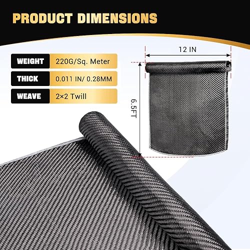 Miniatura 36 de BARTOO Rollo de tela de fibra de carbono de 4.9 pies x 12 pulgadas, 2 x 2 tejido de sarga de 3 k/7.76 oz, hoja de fibra de carbono de alta Azul