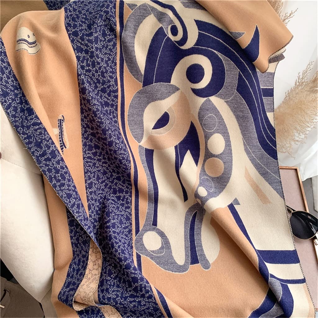 Sciarpa in Cashmere con Motivo a Cavallo, Scialle in Cashmere Caldo Invernale da Donna e Scialle Spesso