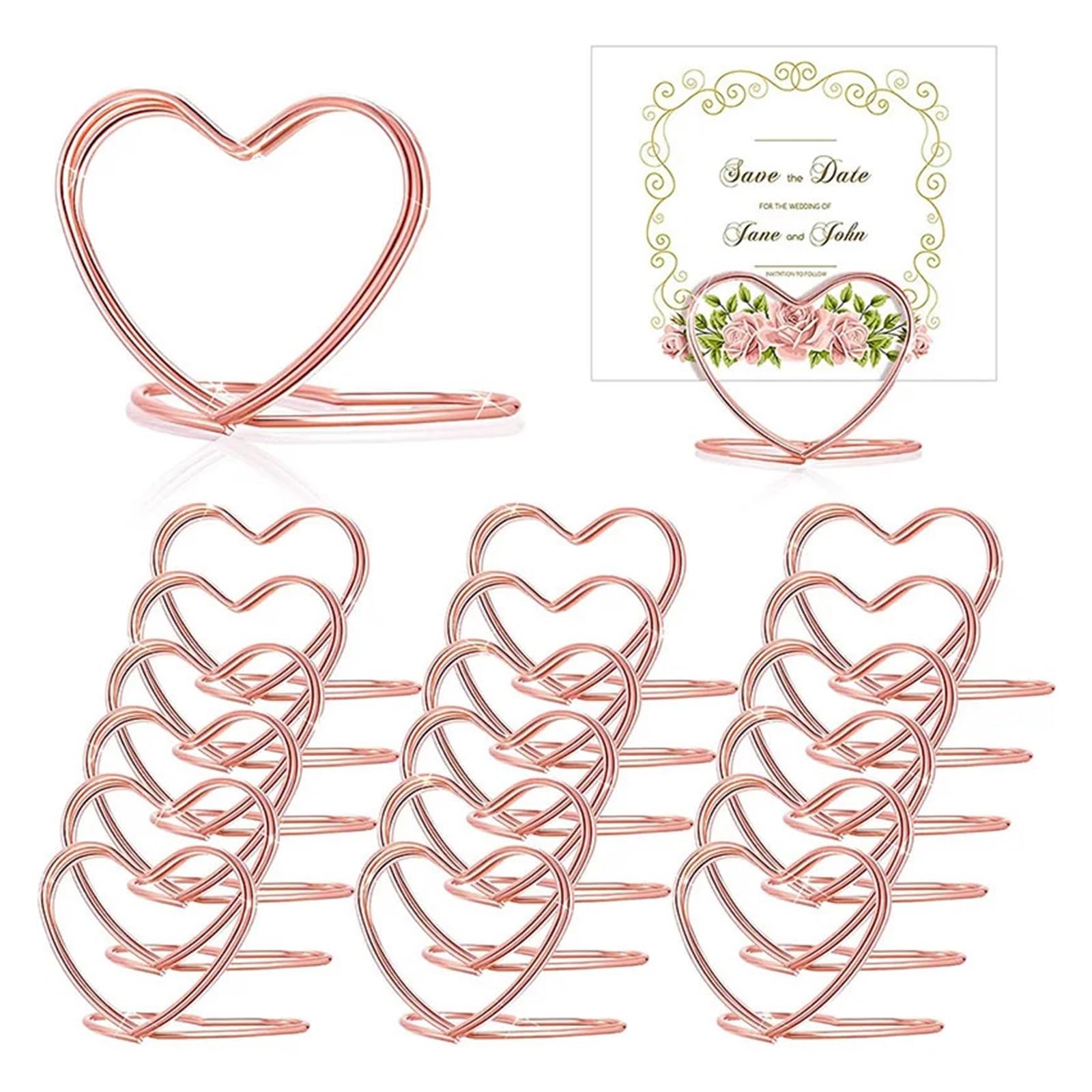 VHcgCGJ Table number holder, 20pcs Heart Shape Metal Photo Clip Stands Wedding Table Number Name For Birthday Party Sign Decor(Rose Gold)