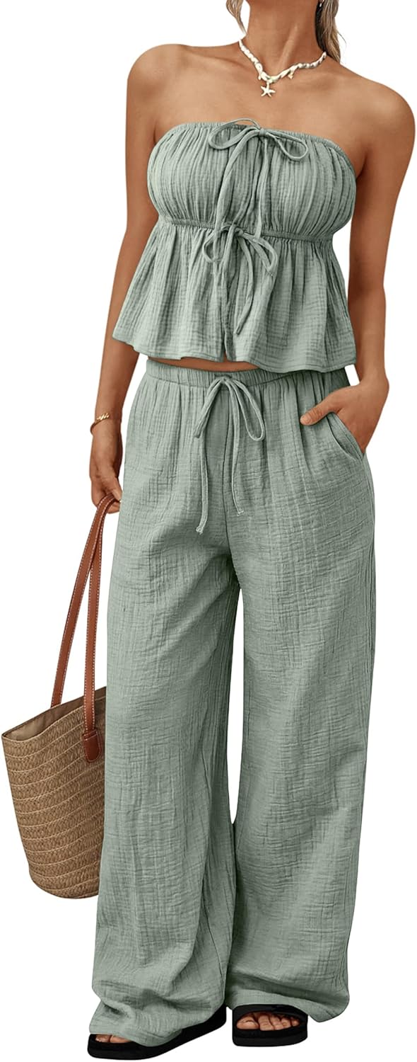 LILLUSORY 2 Piece Sets for Women Summer 2026 Vacation Travel Beach Outfits Lounge Matching Casual Airport Clothes GreyGreen M