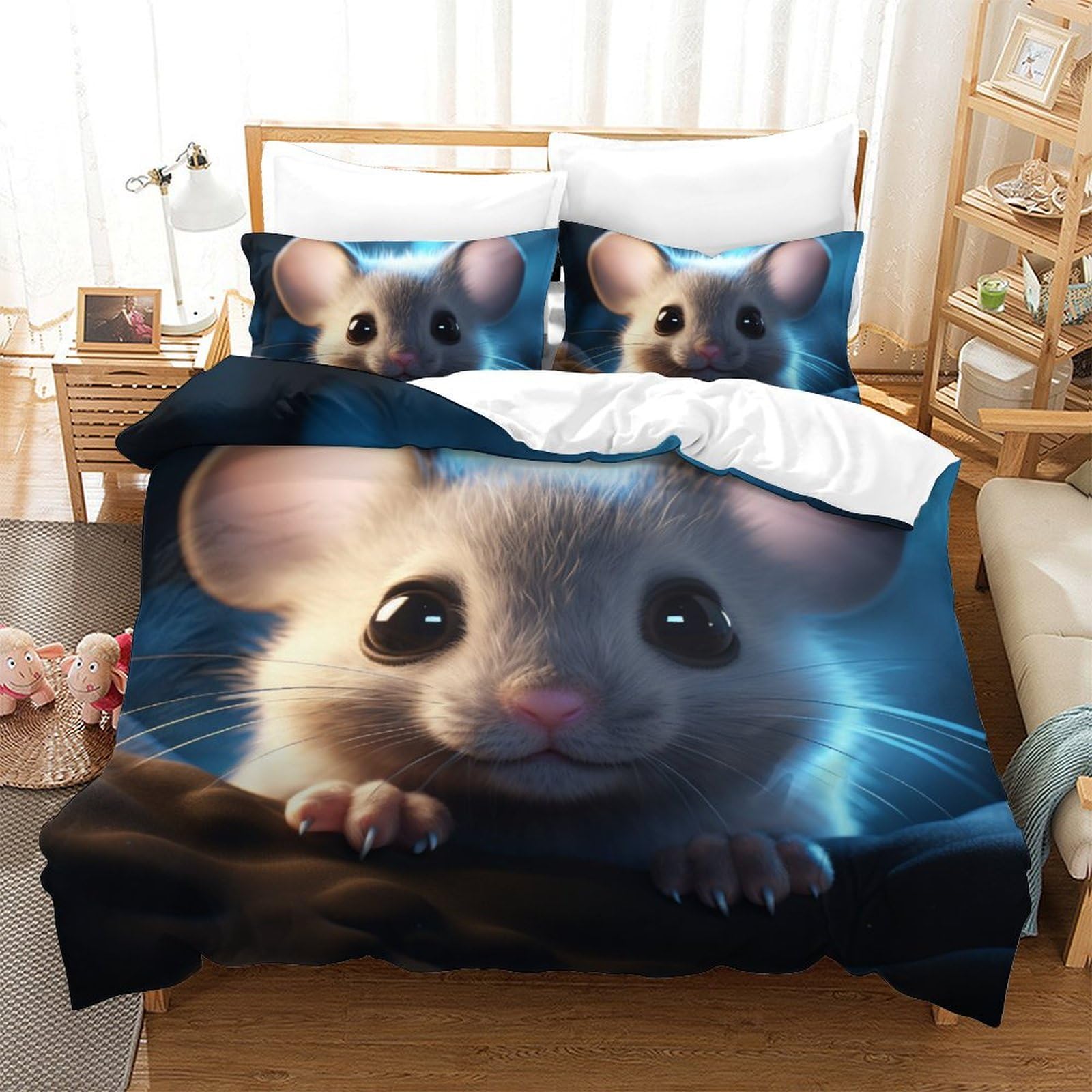 Parure de lit personnage Souris housse de couette double 200x200cm microfibre