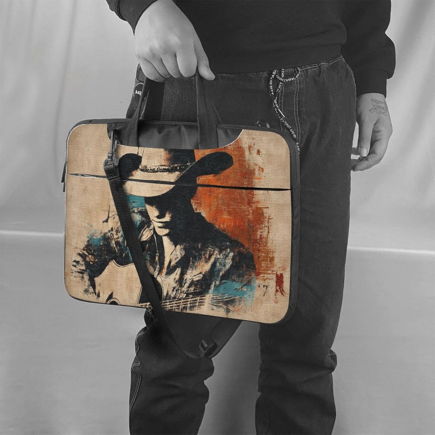 Abstract Western Art Cowboy Playing Guitar Laptop Bag image 2