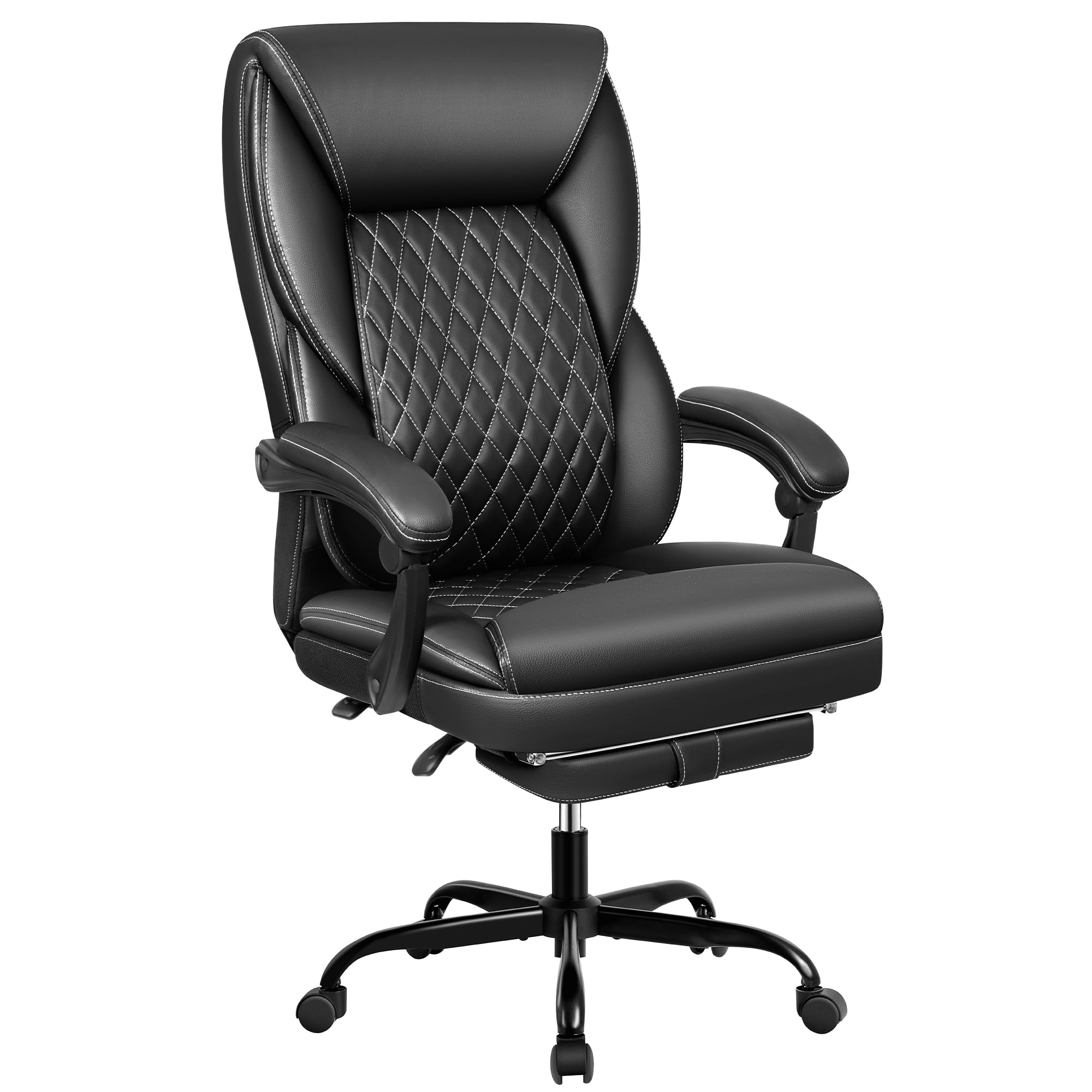 PEAKLIMB Silla de Oficina Ergonómica Cuero PU, Silla Escritorio con Reposacabezas & Reposabrazos & Soporte Lumbar& Reposapiés, Altura e Inclinación(90°/105°135°) Ajustables, Carga Máxima de 136kg