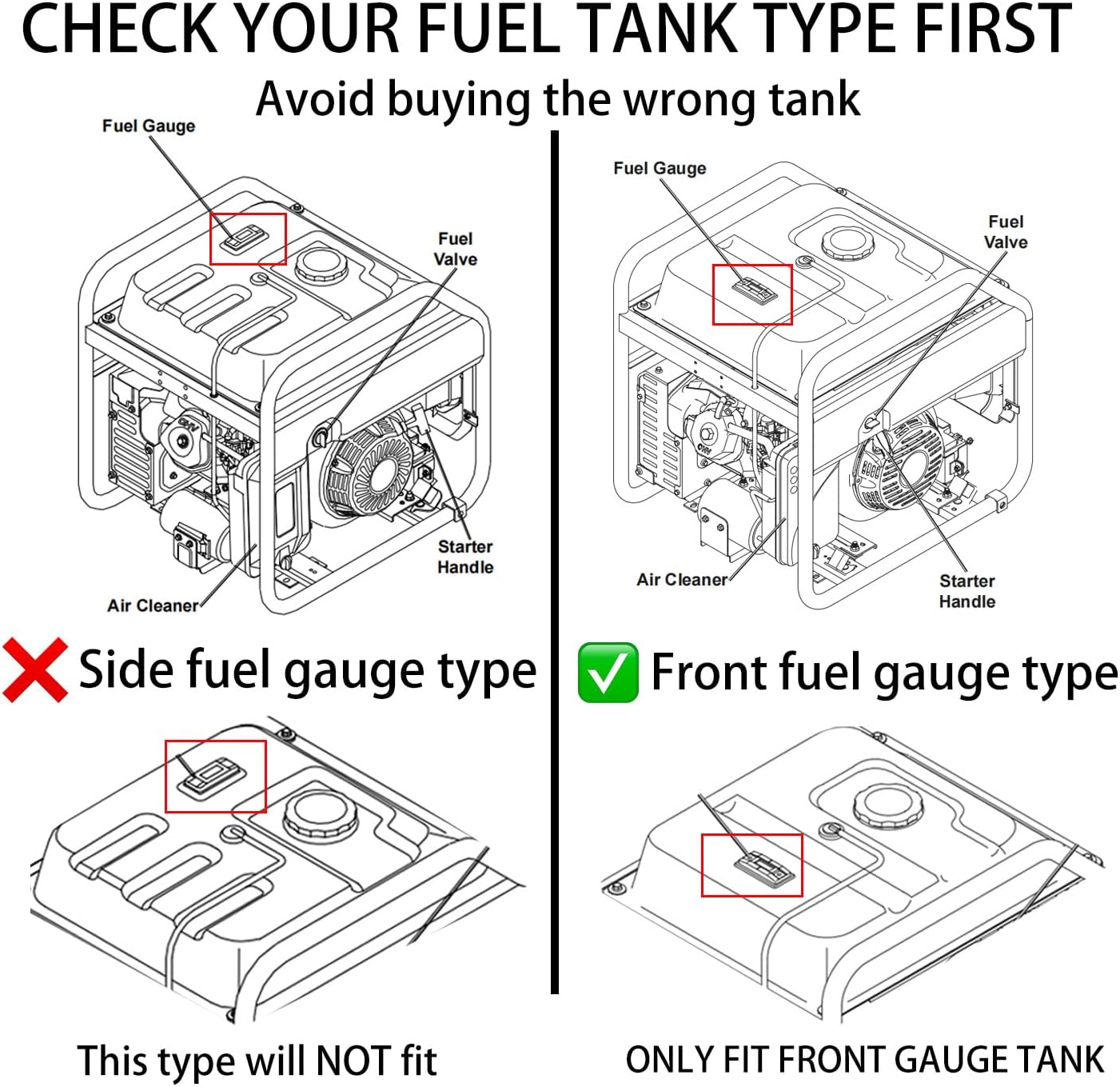 Replacement Metal Gas Fuel Tank for Predator 8750 Inverter Generator 71340 59190 57480 72937 5.94 Gallon 22.5L Capacity Front Fuel Gauge Type with Cap Filter Valve Kit