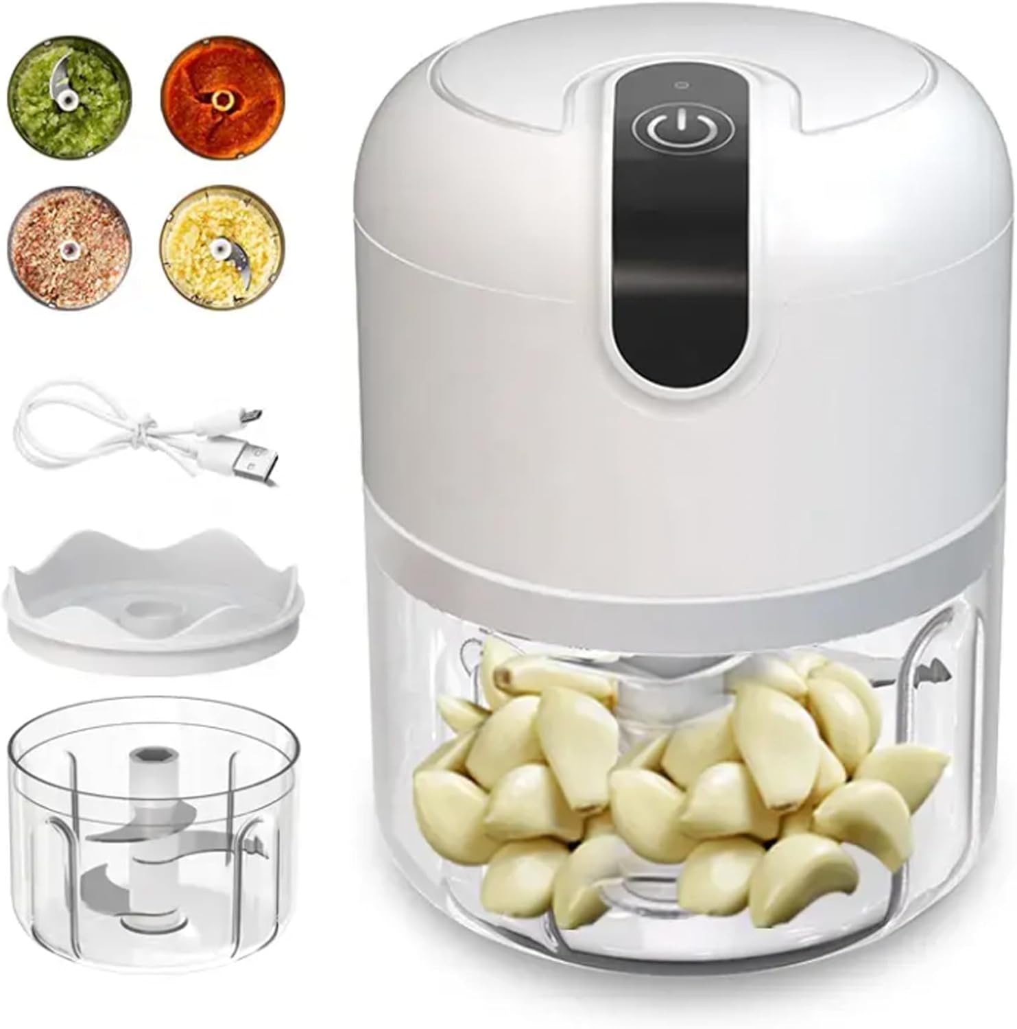 River Phoenix Electric Food Chopper, 250ML Mini Wireless Portable USB Charging Garlic Chopper, Easy to Clean, Food Processor for Chili/Onions/Vegetable/Nuts/Fruits/Peppers/Meat/Garlic (White)