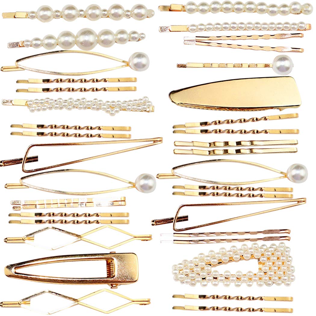 Outgeek 36PCS Pearl Hair Clips Hair Barrettes Pearl Hair Clips Pins