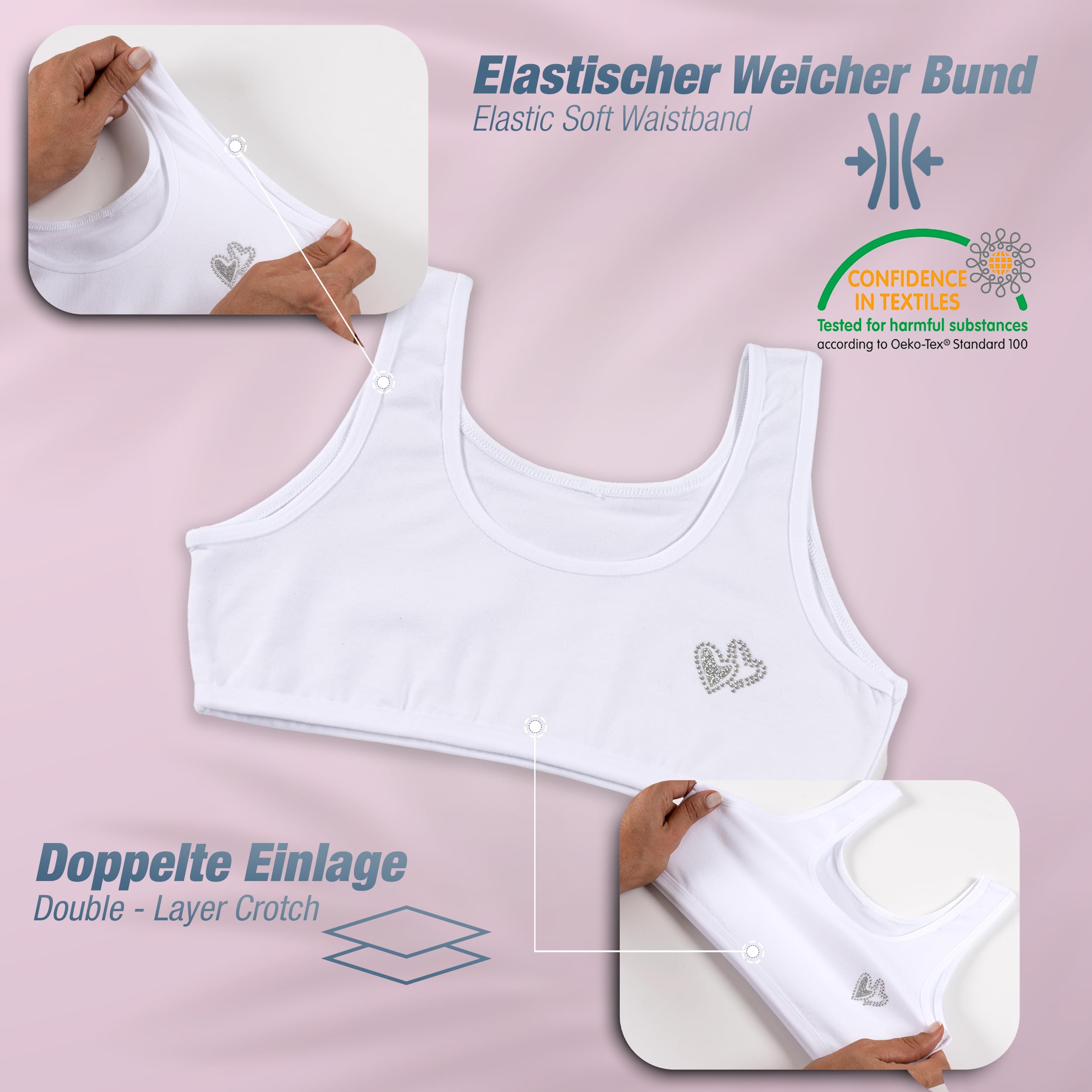LOREZA Sujetador Bustier para Niñas Ropa Interior Piedras Preciosas Camiseta de Tirantes Algodón 10 a 15 años