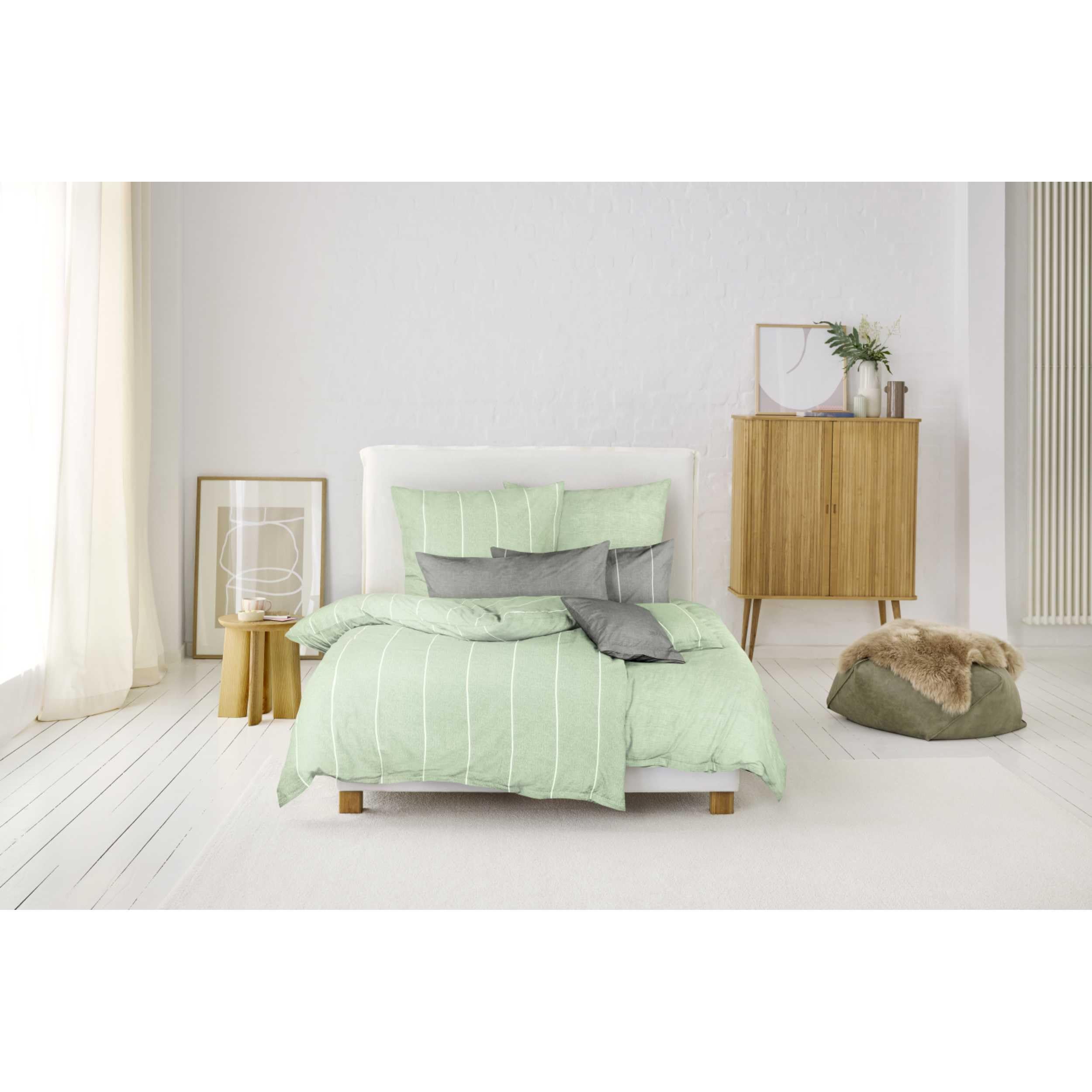 Esprit Home Ropa de cama premium de 155 x 220 cm, de algodón, color verde, 2 piezas, incluye 1 funda de edredón de 155 x 220 cm, incluye 1 funda de almohada de 80 x 80 cm, certificado Öko-Tex