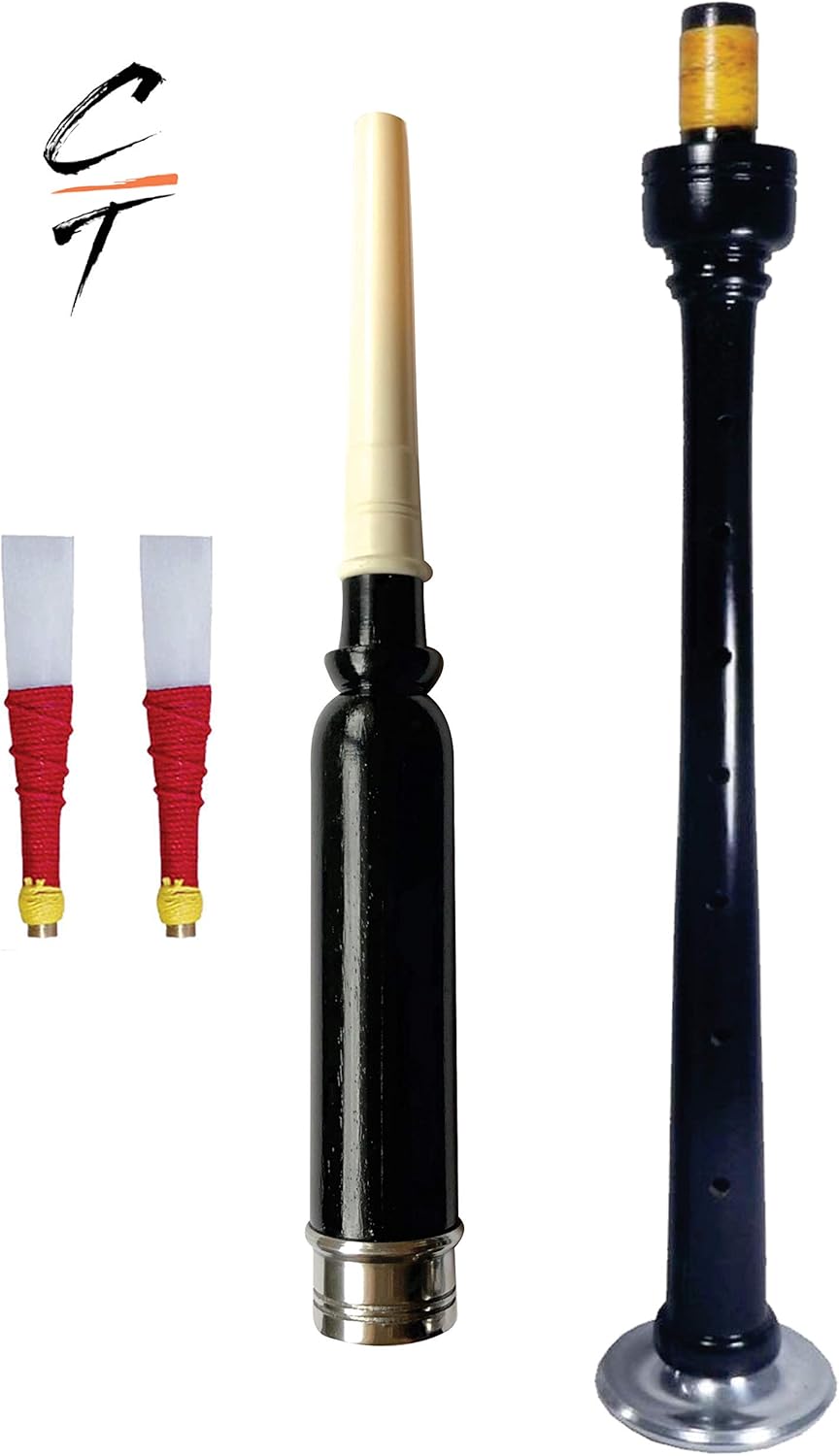 CT Great Highland Bagpipes Practice Chanter, Free 2 Reeds, Black and