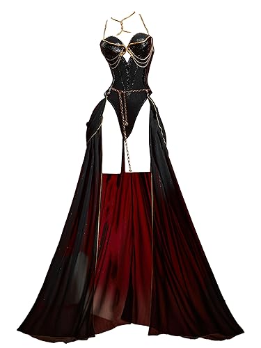 MEOWCOS Gothic Bodysuit Halloween Costume Spaghetti Strap Bodysuit with Unique Serpentine Decoration - Black - Medium